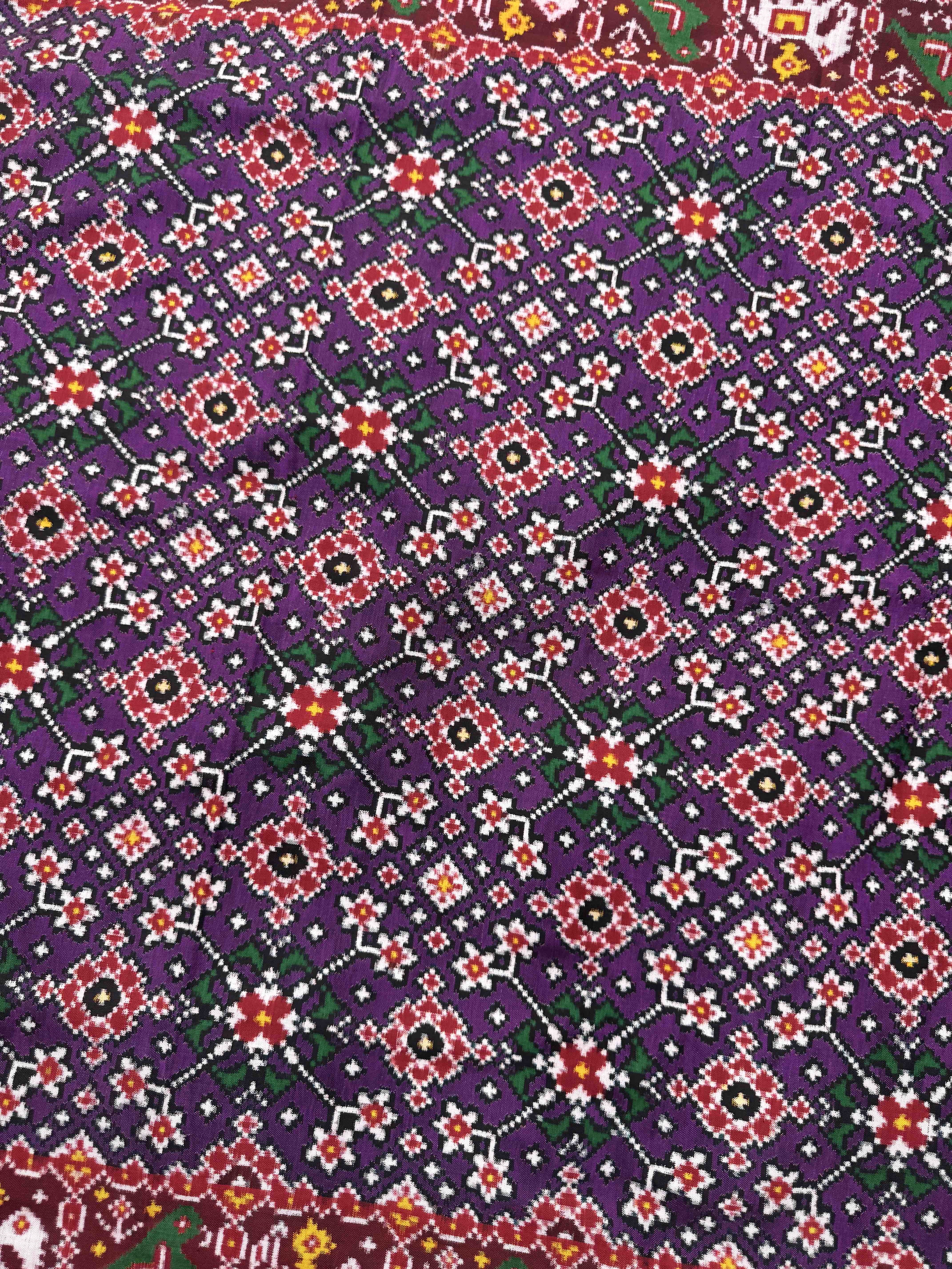 Red & Purple Navratan with Nariunj Border Pallu Double Ikat Patan Patola Saree