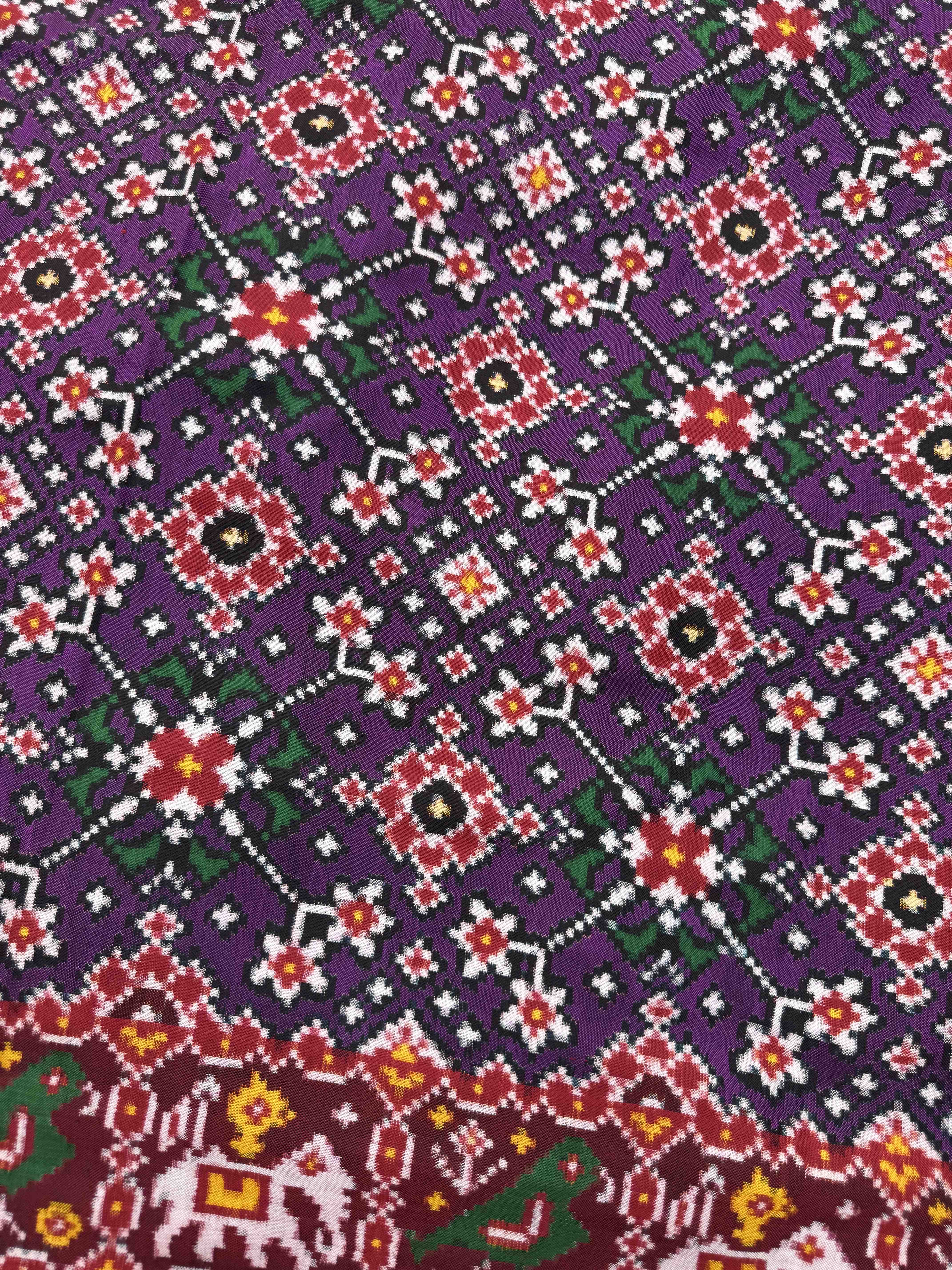 Red & Purple Navratan with Nariunj Border Pallu Double Ikat Patan Patola Saree