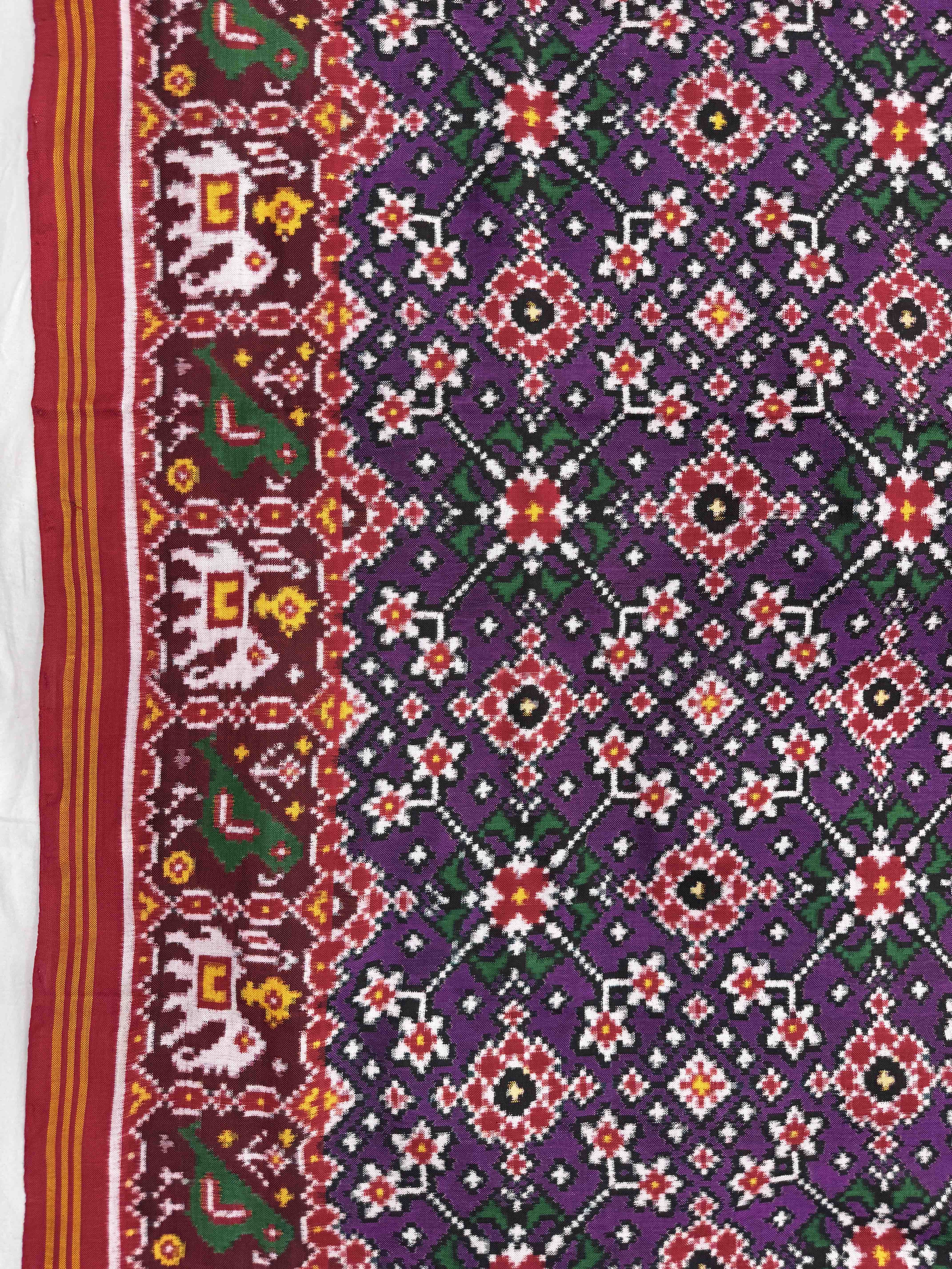 Red & Purple Navratan with Nariunj Border Pallu Double Ikat Patan Patola Saree