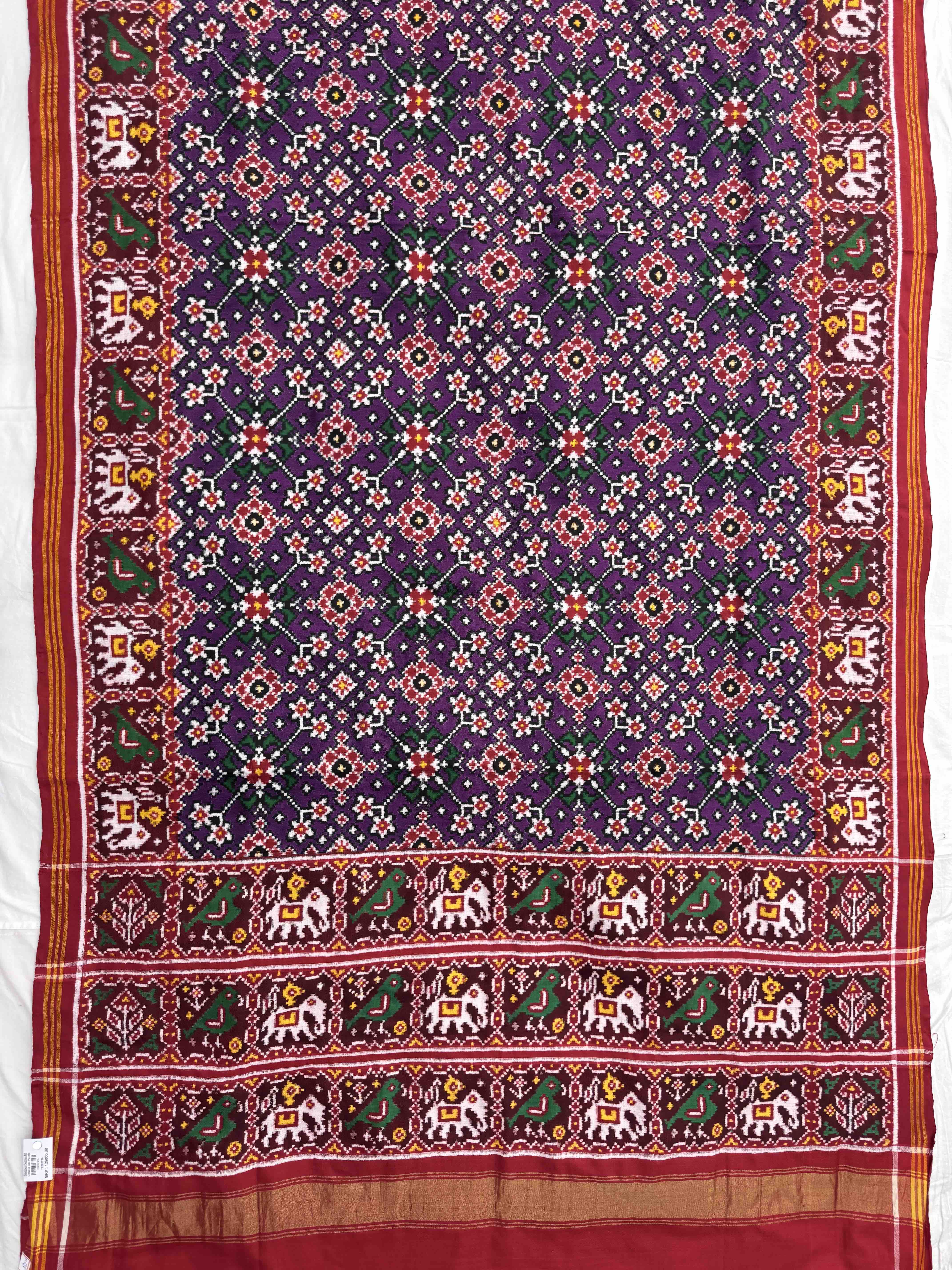 Red & Purple Navratan with Nariunj Border Pallu Double Ikat Patan Patola Saree