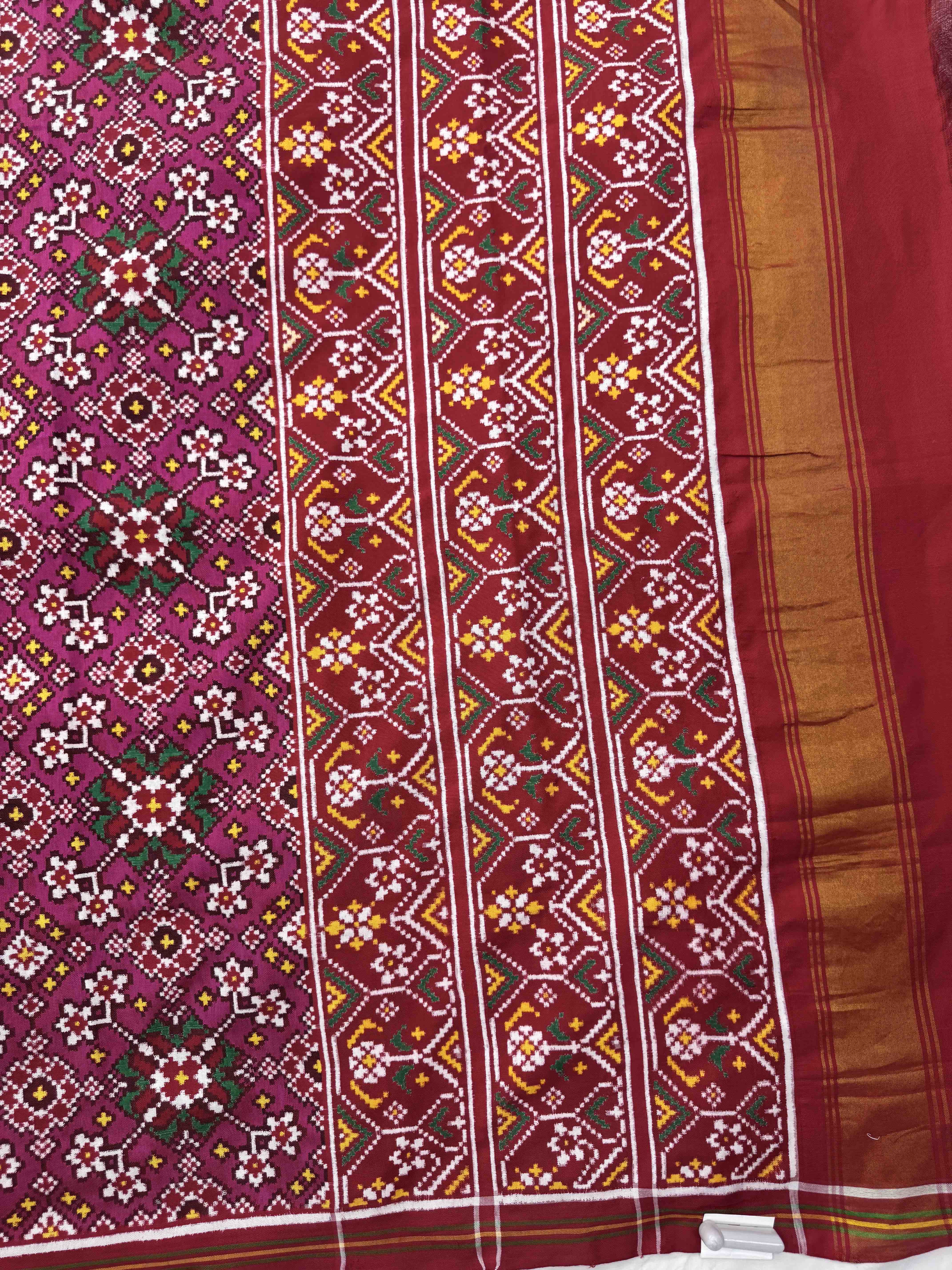 Red & Pink Navratan Double Ikat Patan Patola Saree
