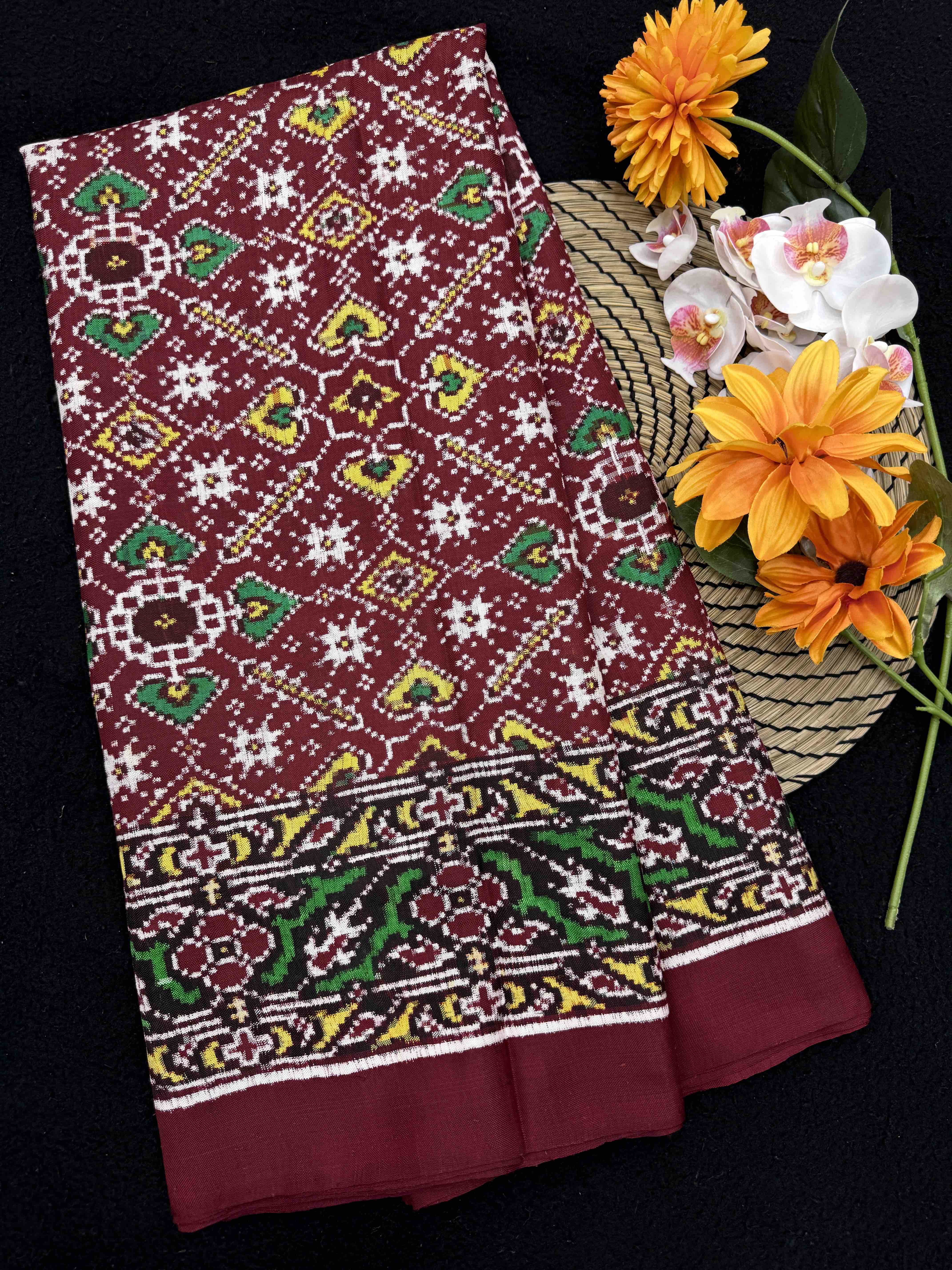 Maroon Manekchowk Double Ikat Patan Patola Saree