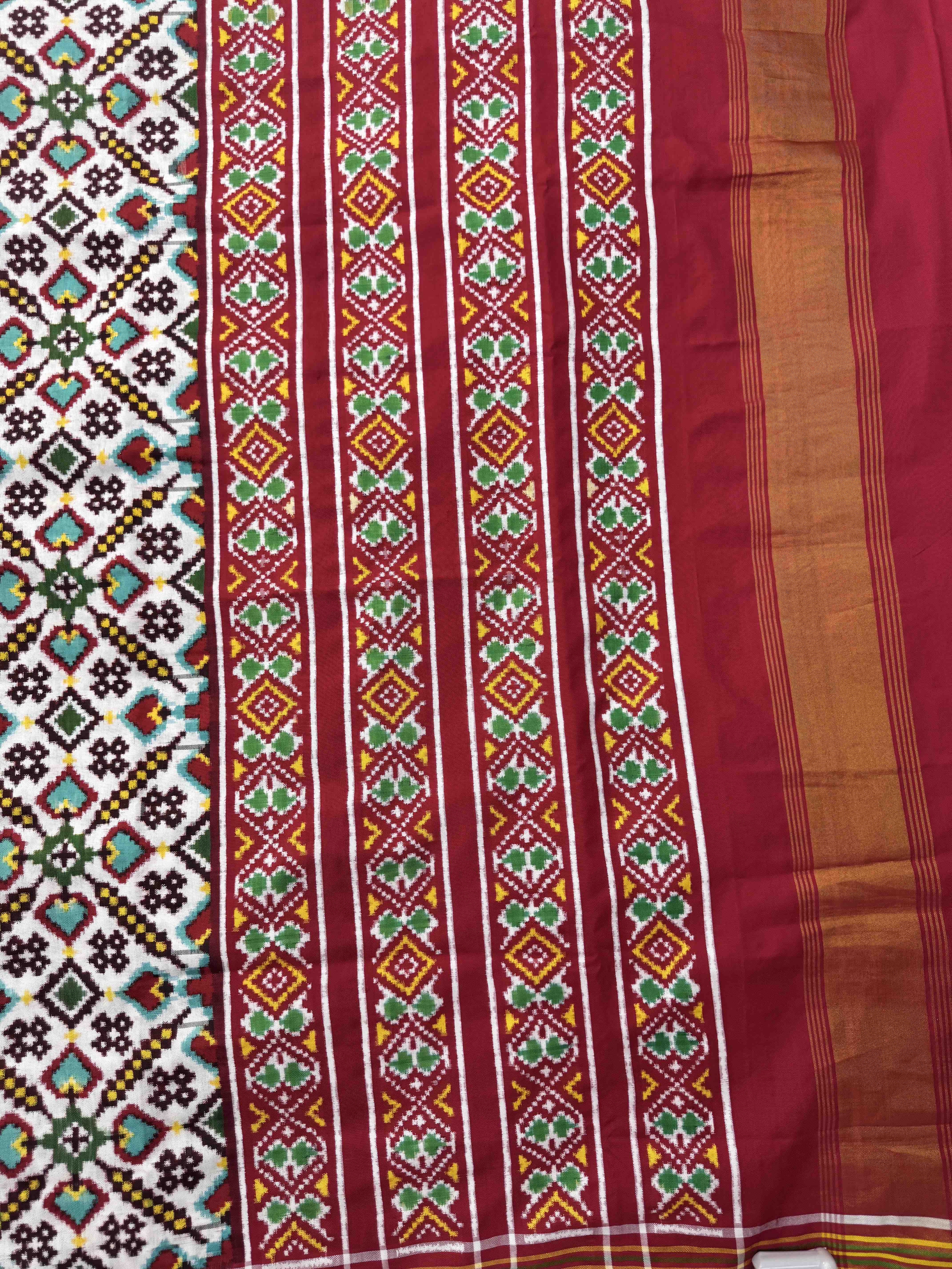 Red & White Manekchowk Double Ikat Patan Patola Saree
