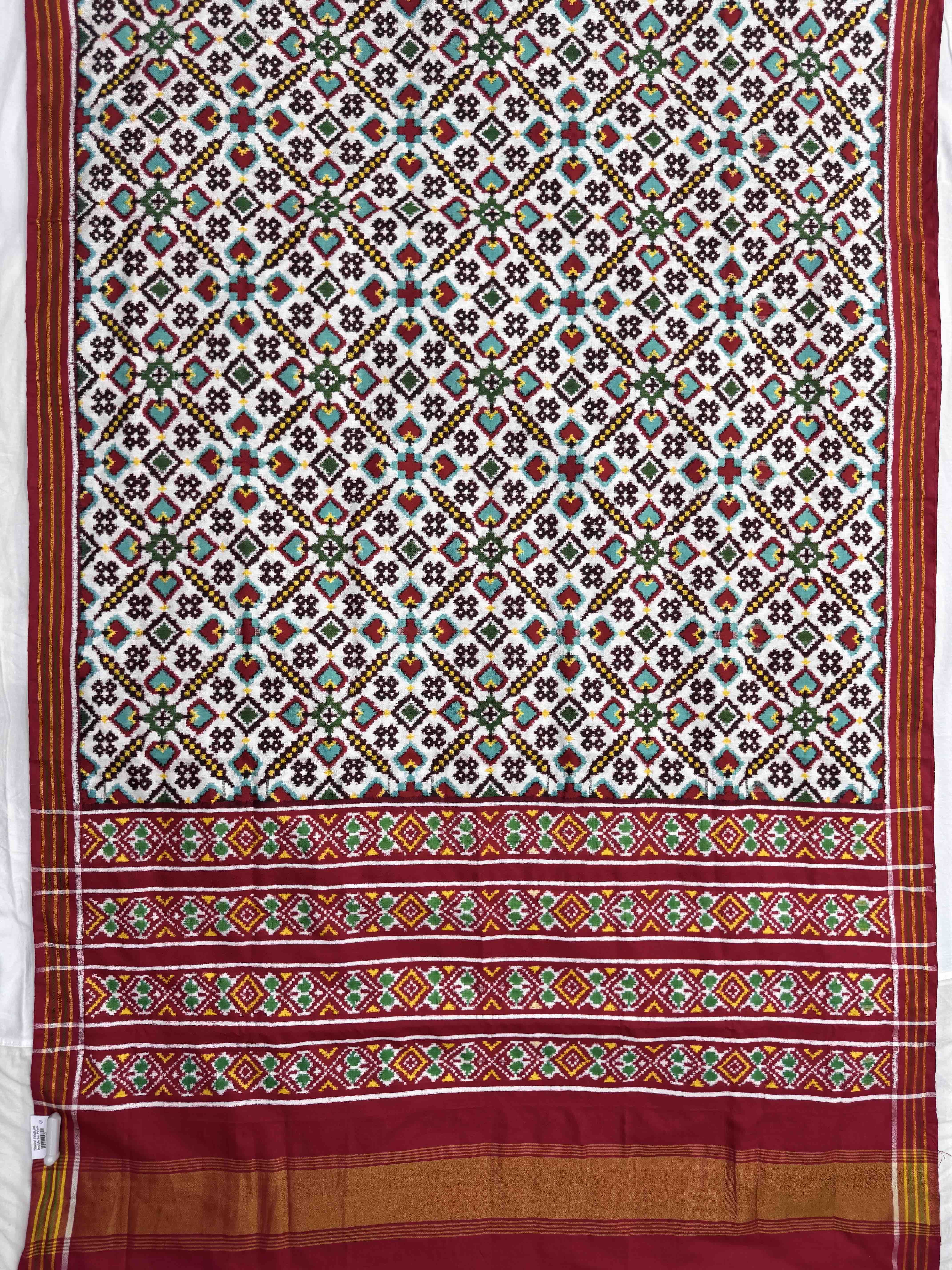 Red & White Manekchowk Double Ikat Patan Patola Saree