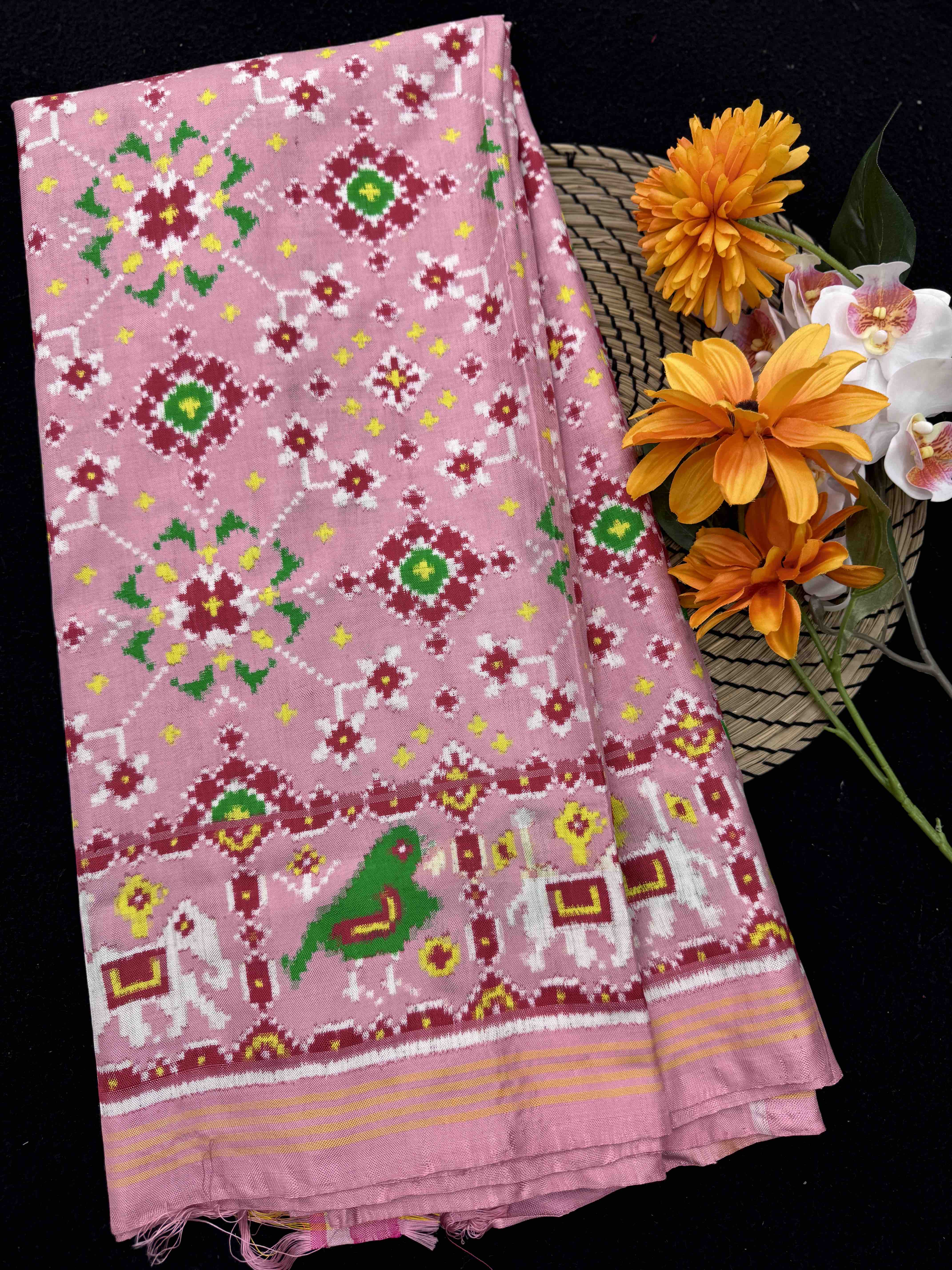 Light Pink Navratan Double Ikat Patan Patola Saree