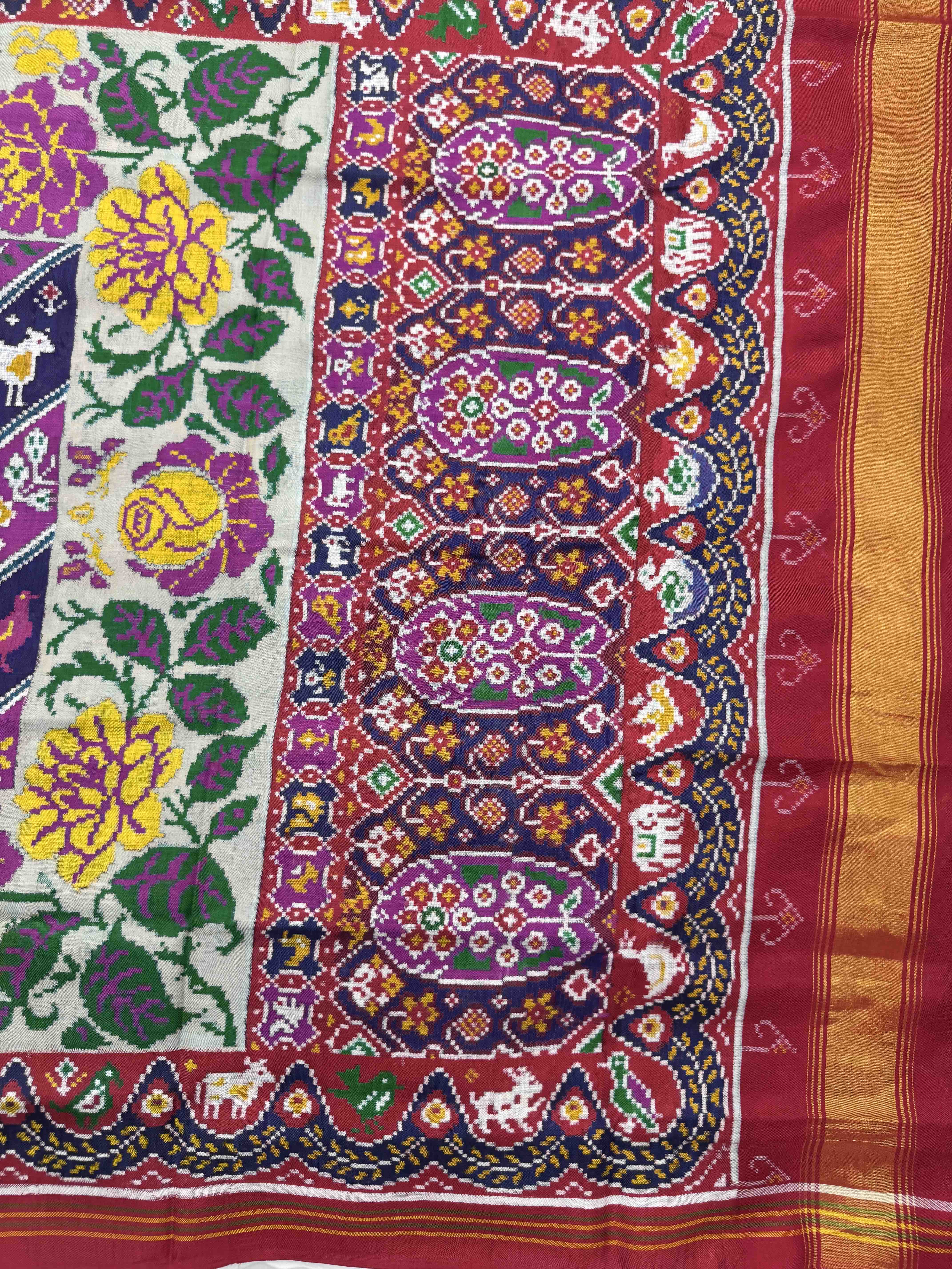 Red & Multicolor 80 Figure Narikunj Flower Double Ikat Patan Patola Saree