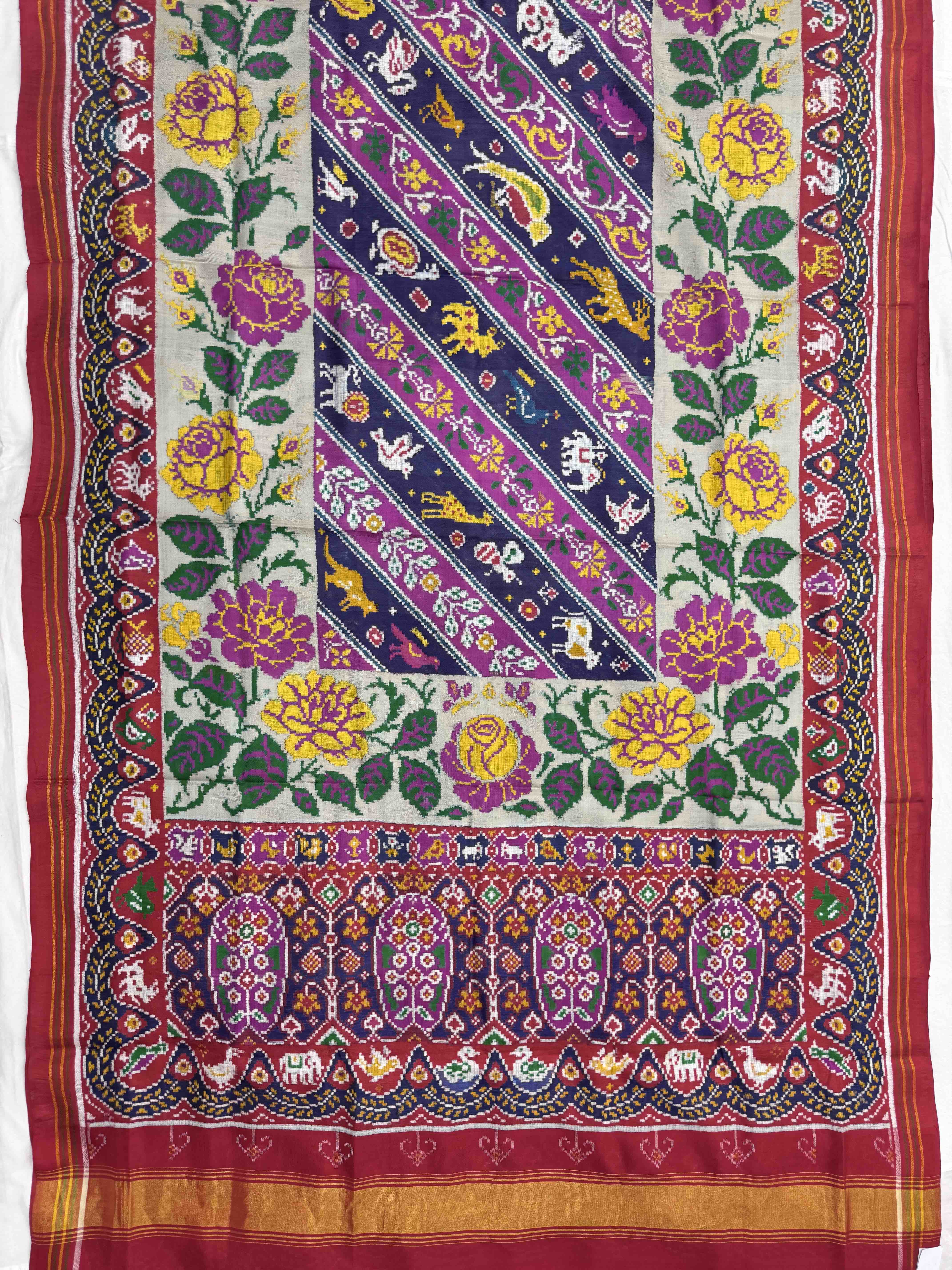 Red & Multicolor 80 Figure Narikunj Flower Double Ikat Patan Patola Saree