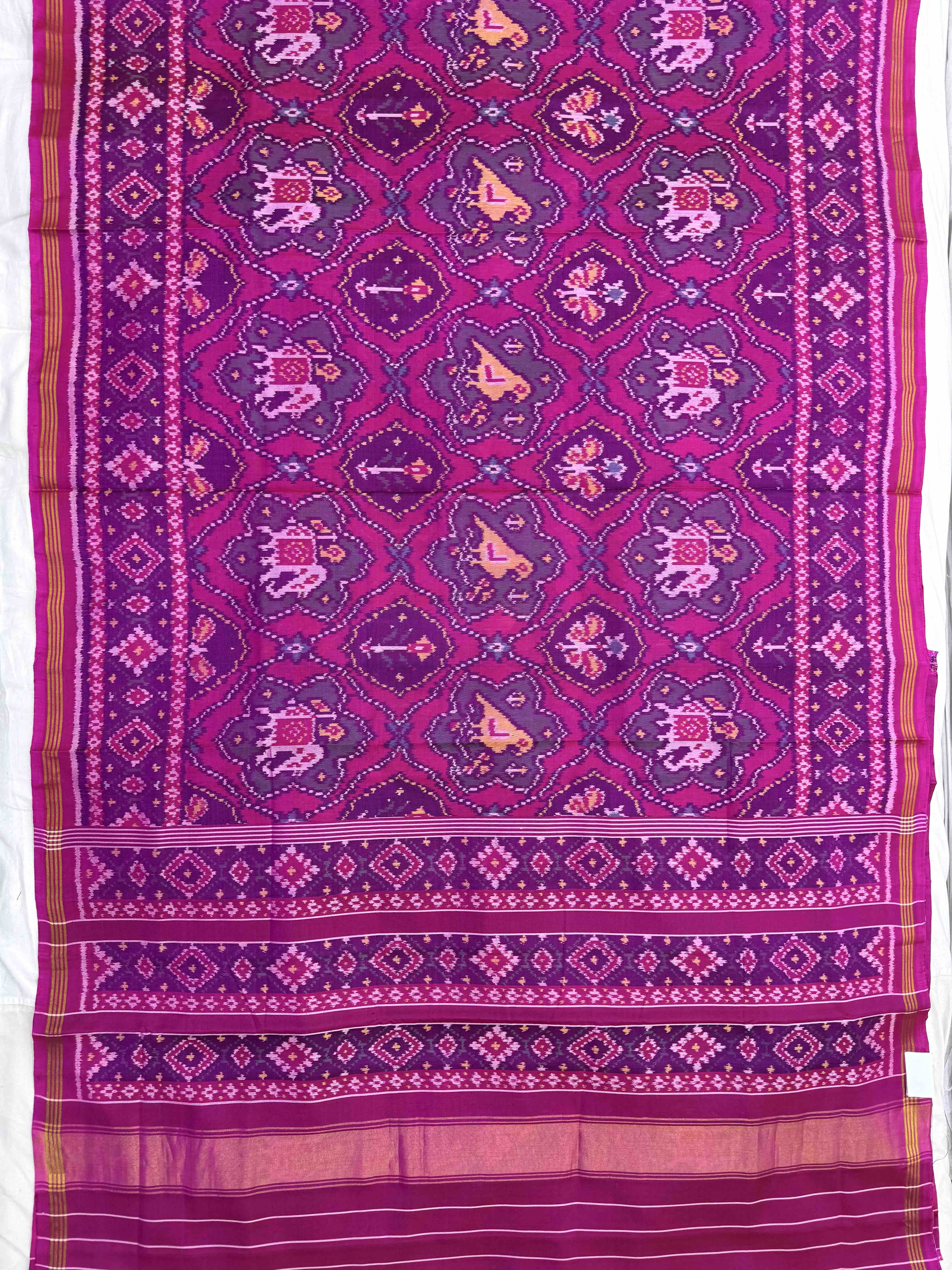 Pink Flower Narikunj Single Ikat Patan Patola Saree