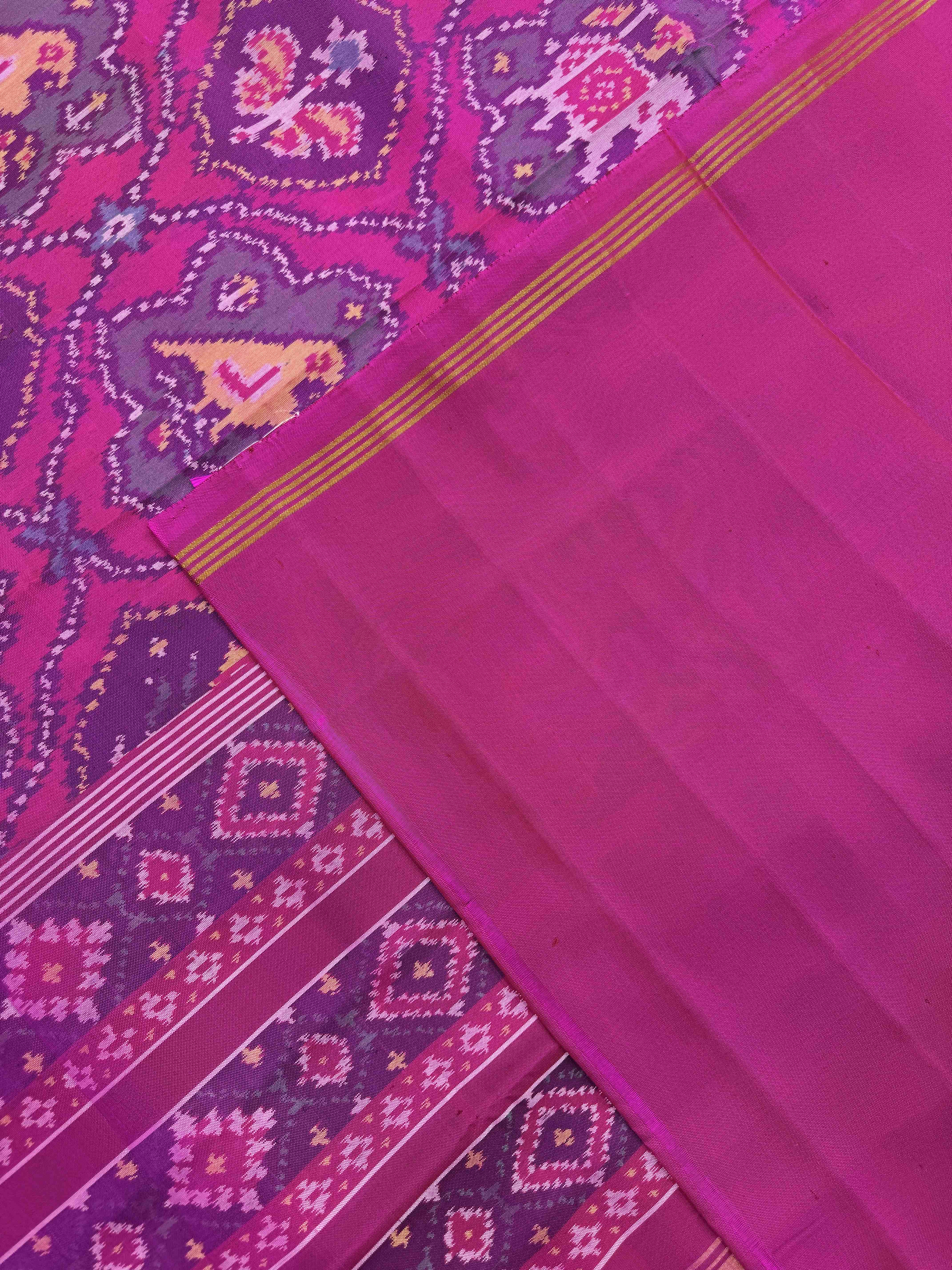 Pink Flower Narikunj Single Ikat Patan Patola Saree