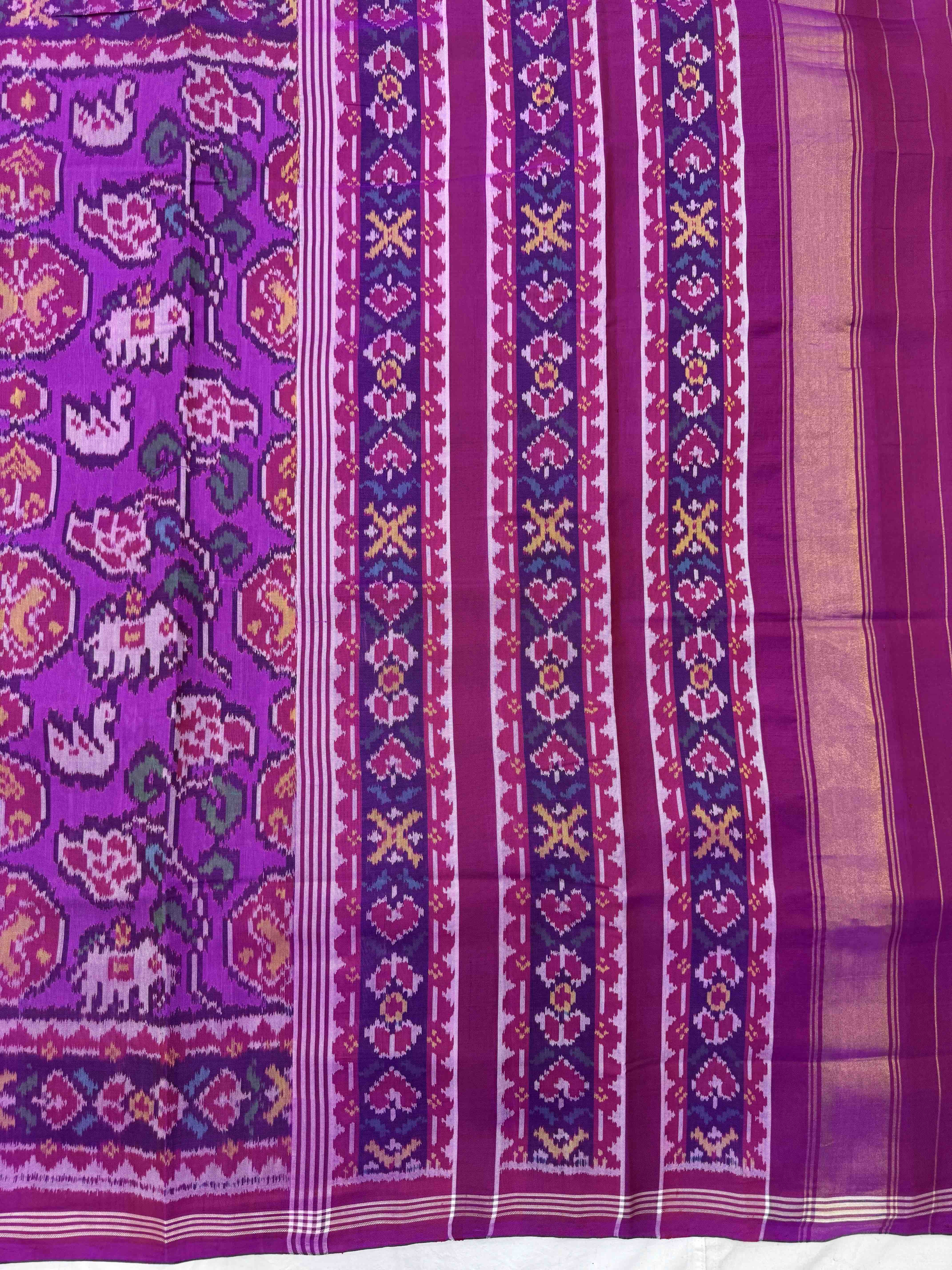 Purplish Pink Narikunj Circle Single Ikat Patan Patola Saree