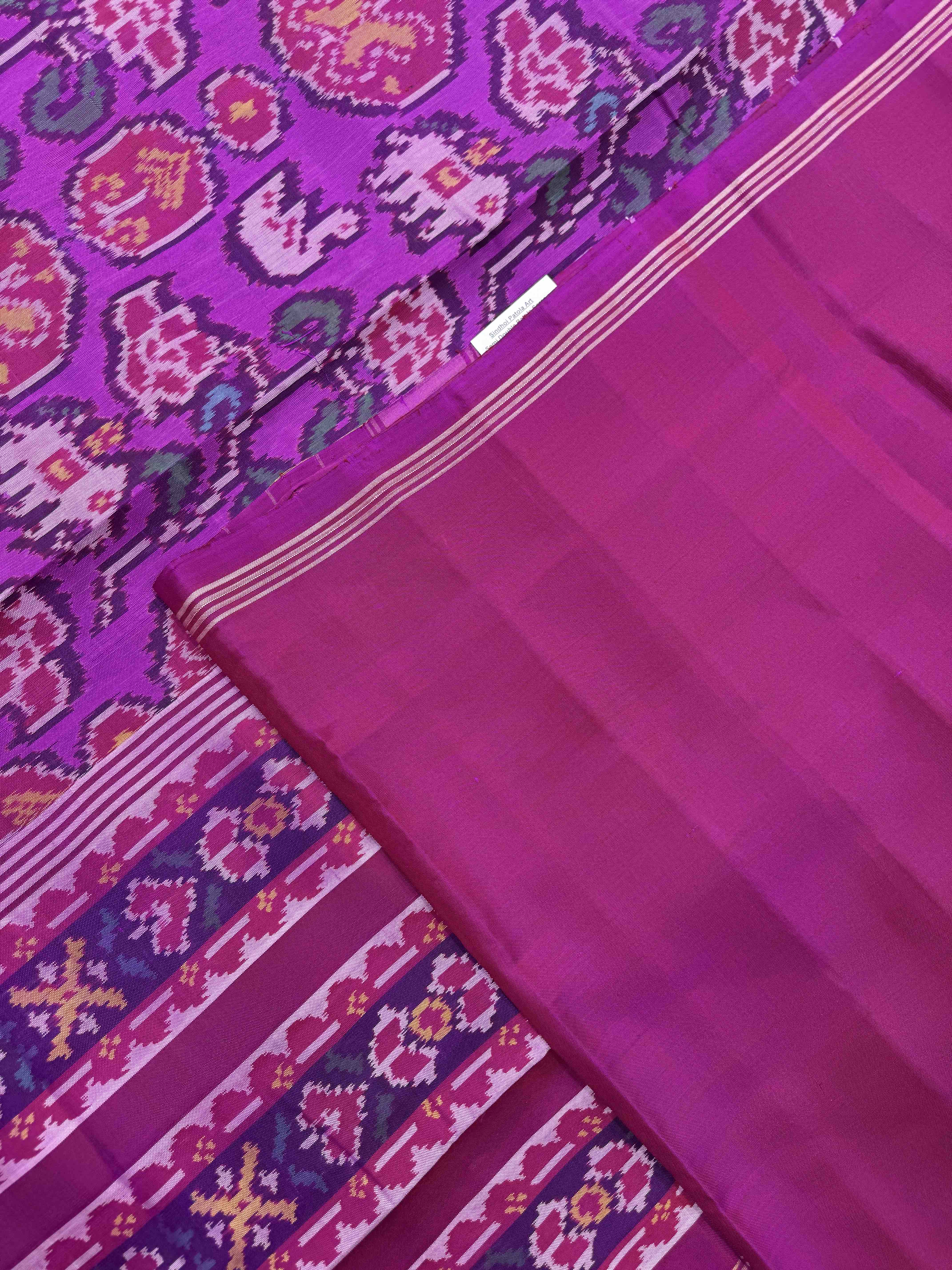 Purplish Pink Narikunj Circle Single Ikat Patan Patola Saree