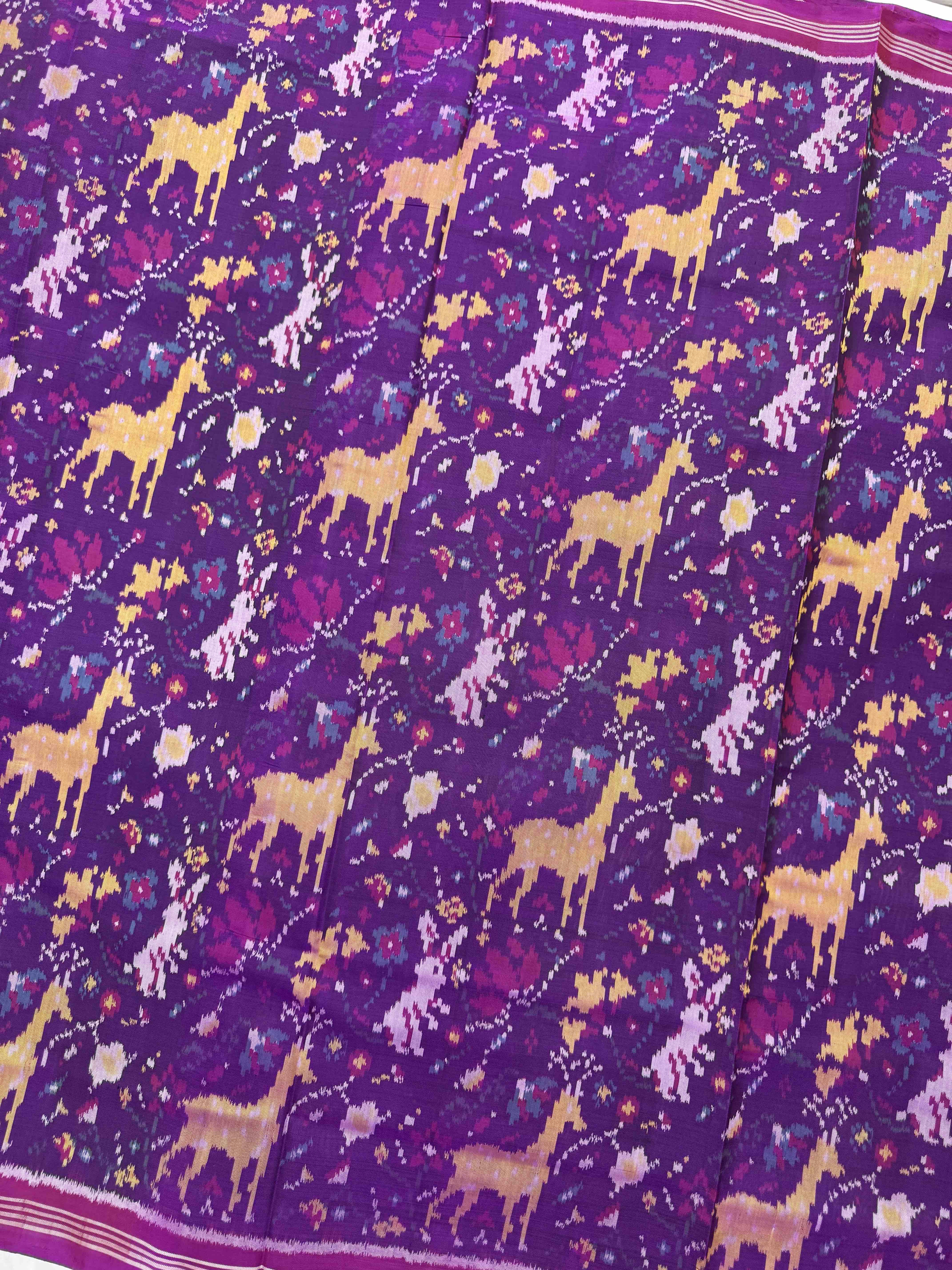 Purple Deer Rabbit Fancy Flower Single Ikat Patan Patola Saree