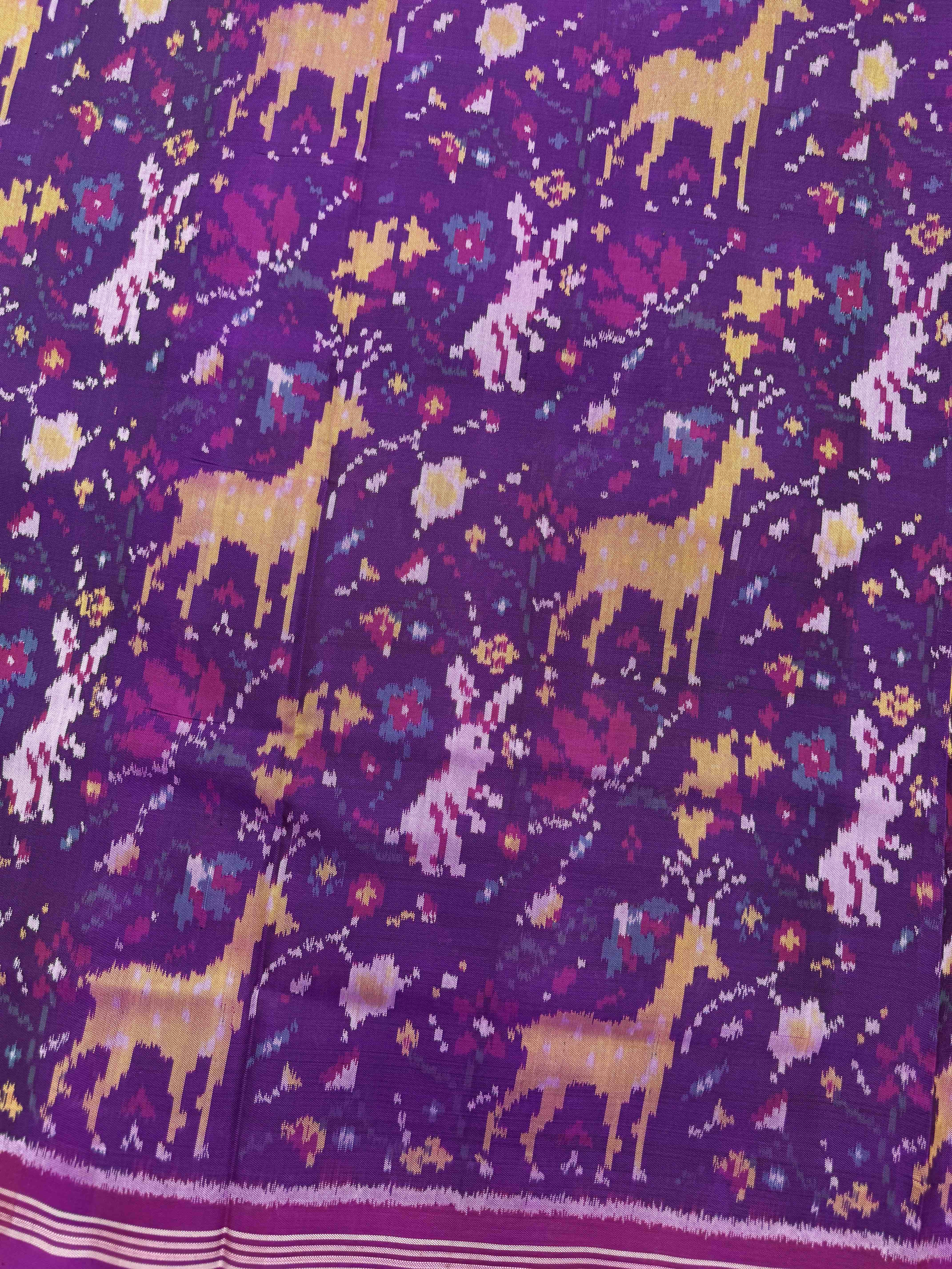 Purple Deer Rabbit Fancy Flower Single Ikat Patan Patola Saree