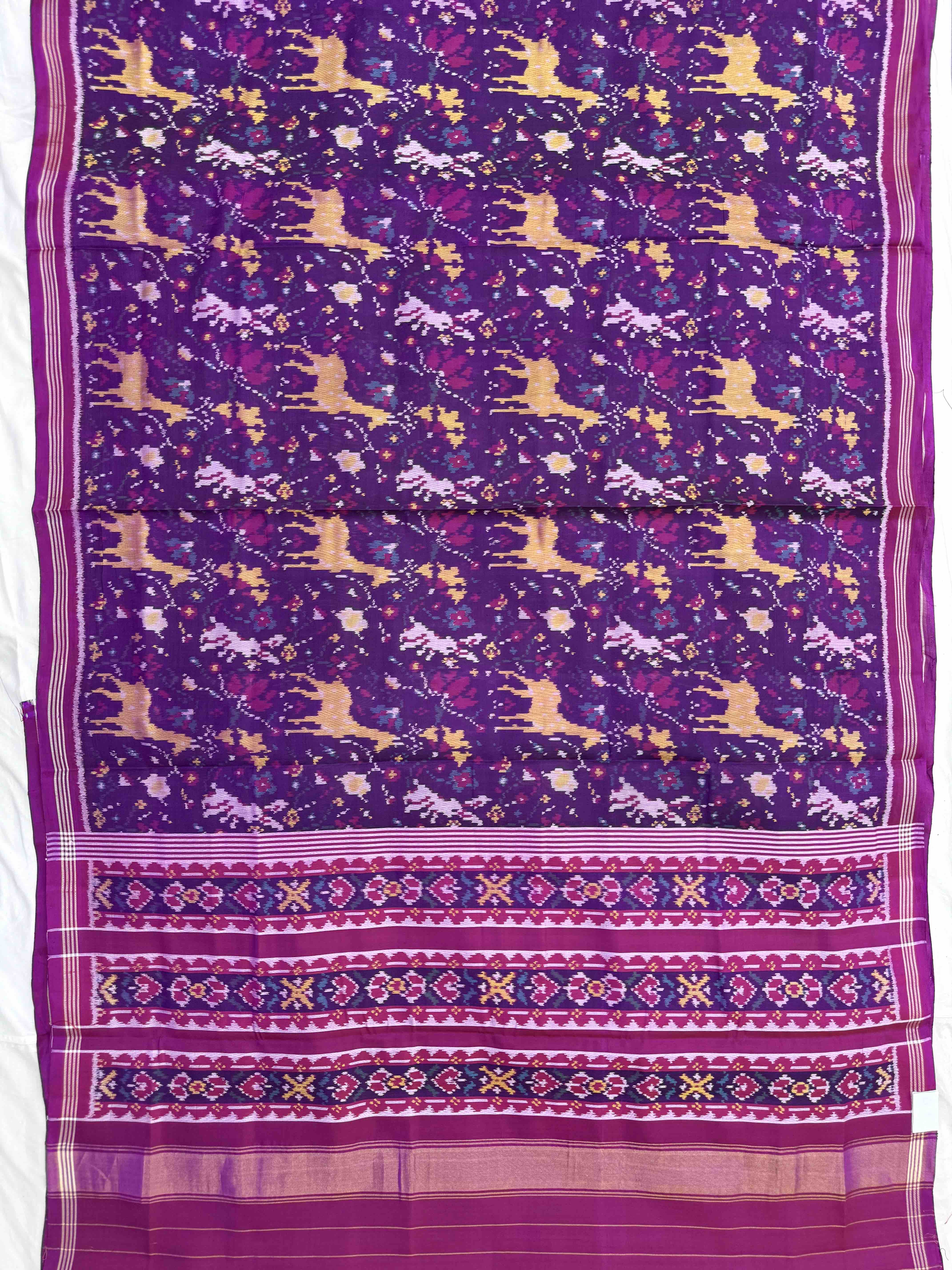 Purple Deer Rabbit Fancy Flower Single Ikat Patan Patola Saree