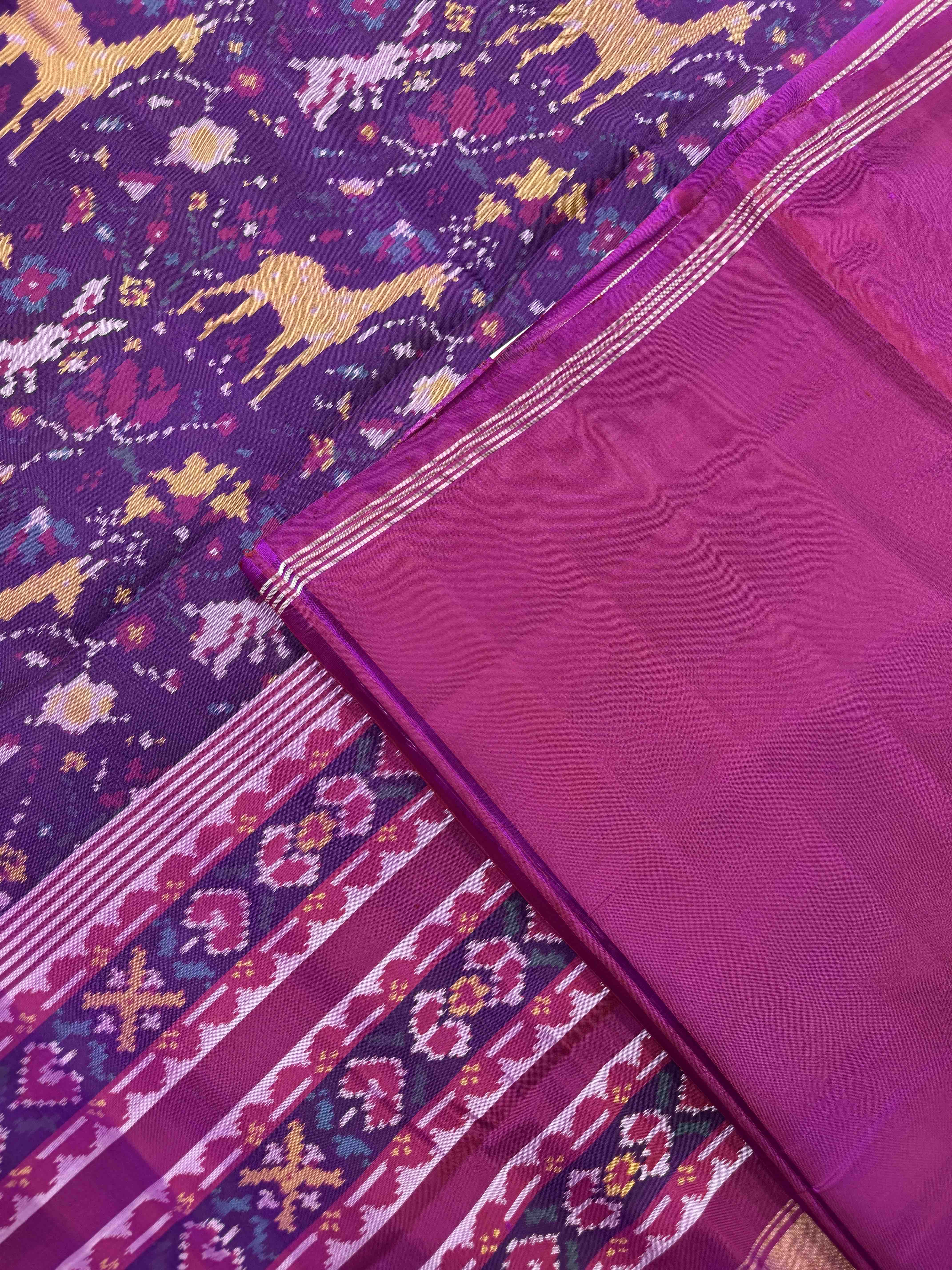Purple Deer Rabbit Fancy Flower Single Ikat Patan Patola Saree