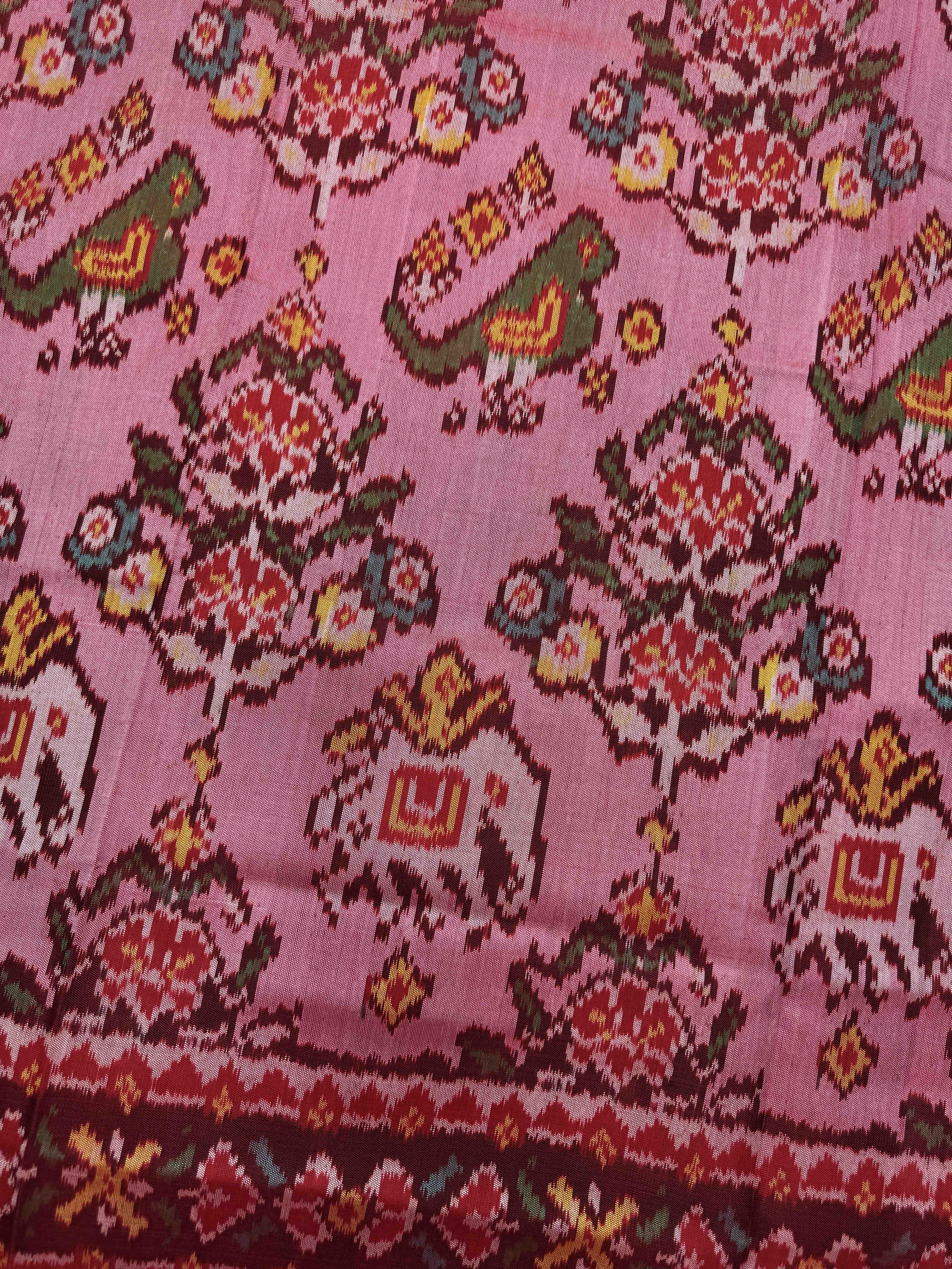 Red & Light Haathi Popat with Flower Single Ikat Patan Patola Saree