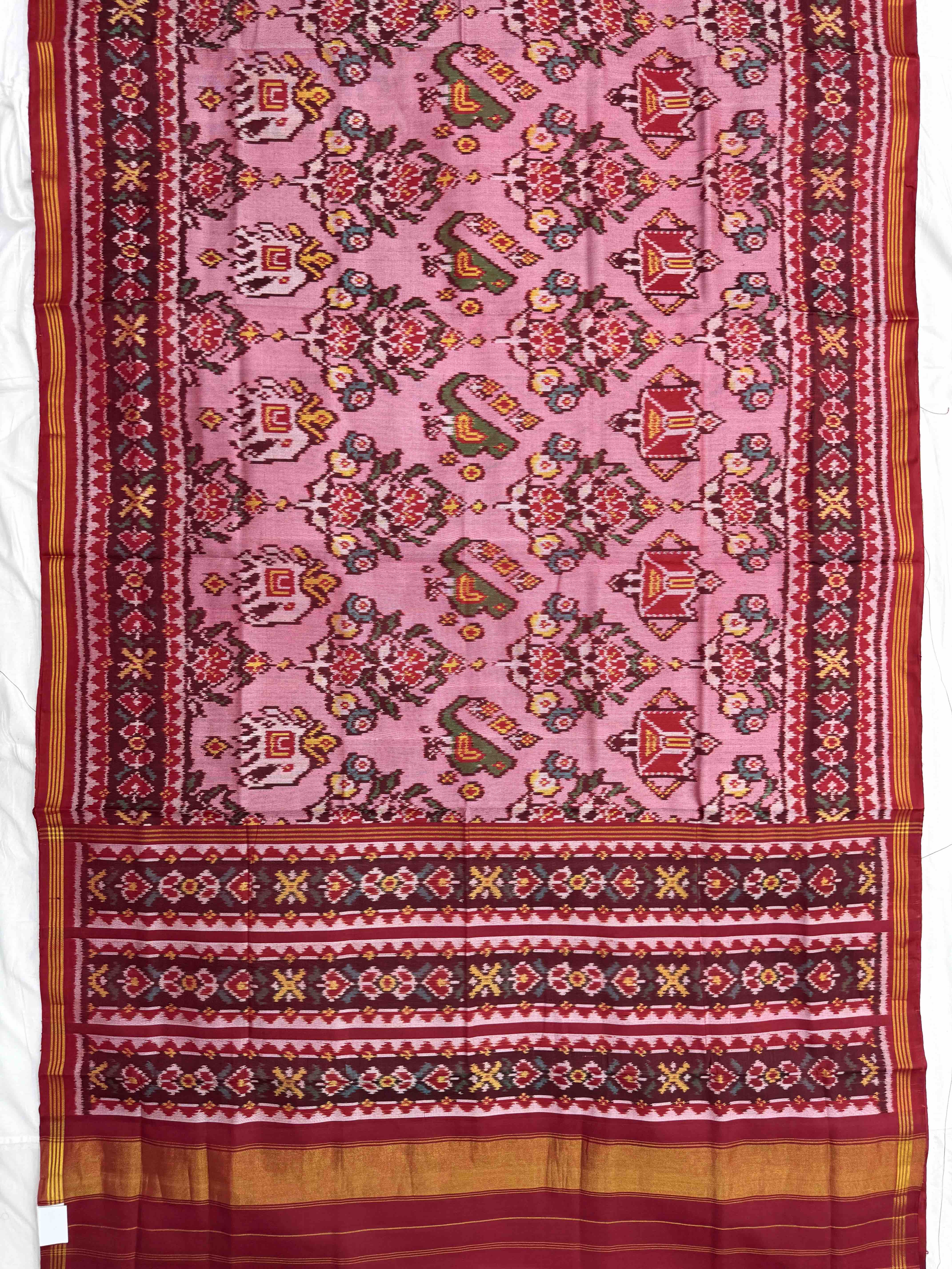 Red & Light Haathi Popat with Flower Single Ikat Patan Patola Saree