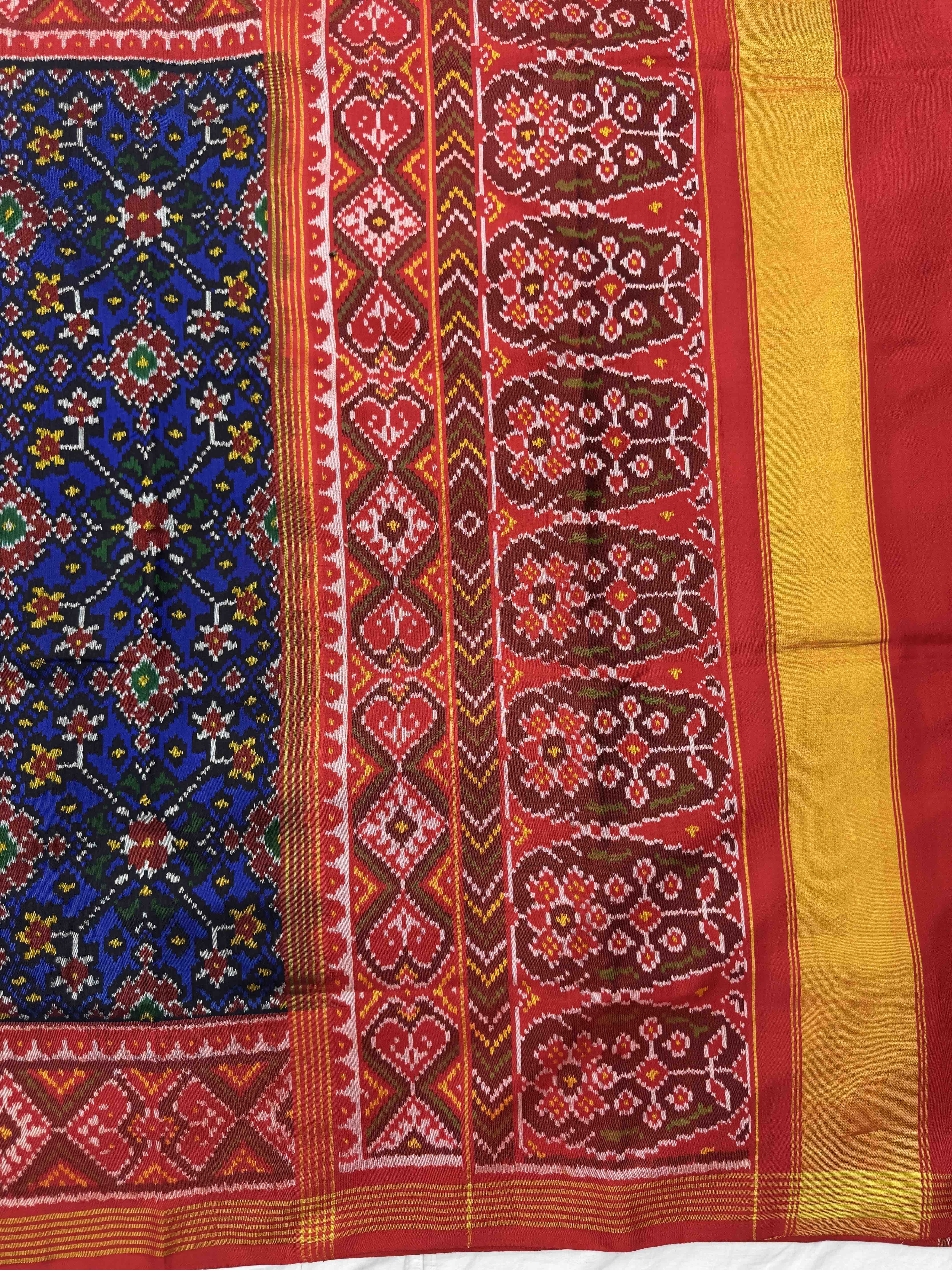 Red & Blue Navratan Single Ikat Patan Patola Saree