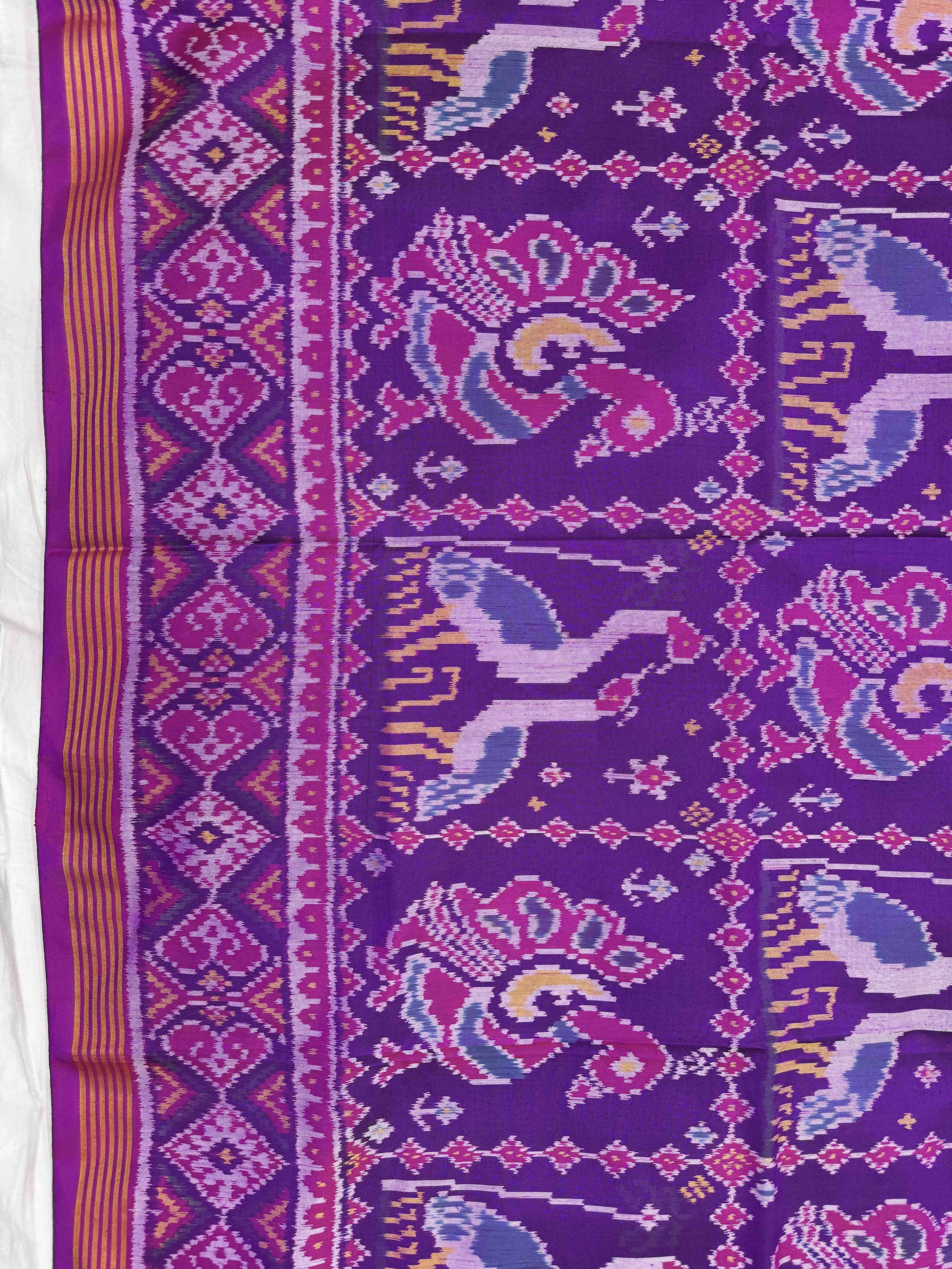 Purple Big Figure Peacock Swan Single Ikat Patan Patola Saree
