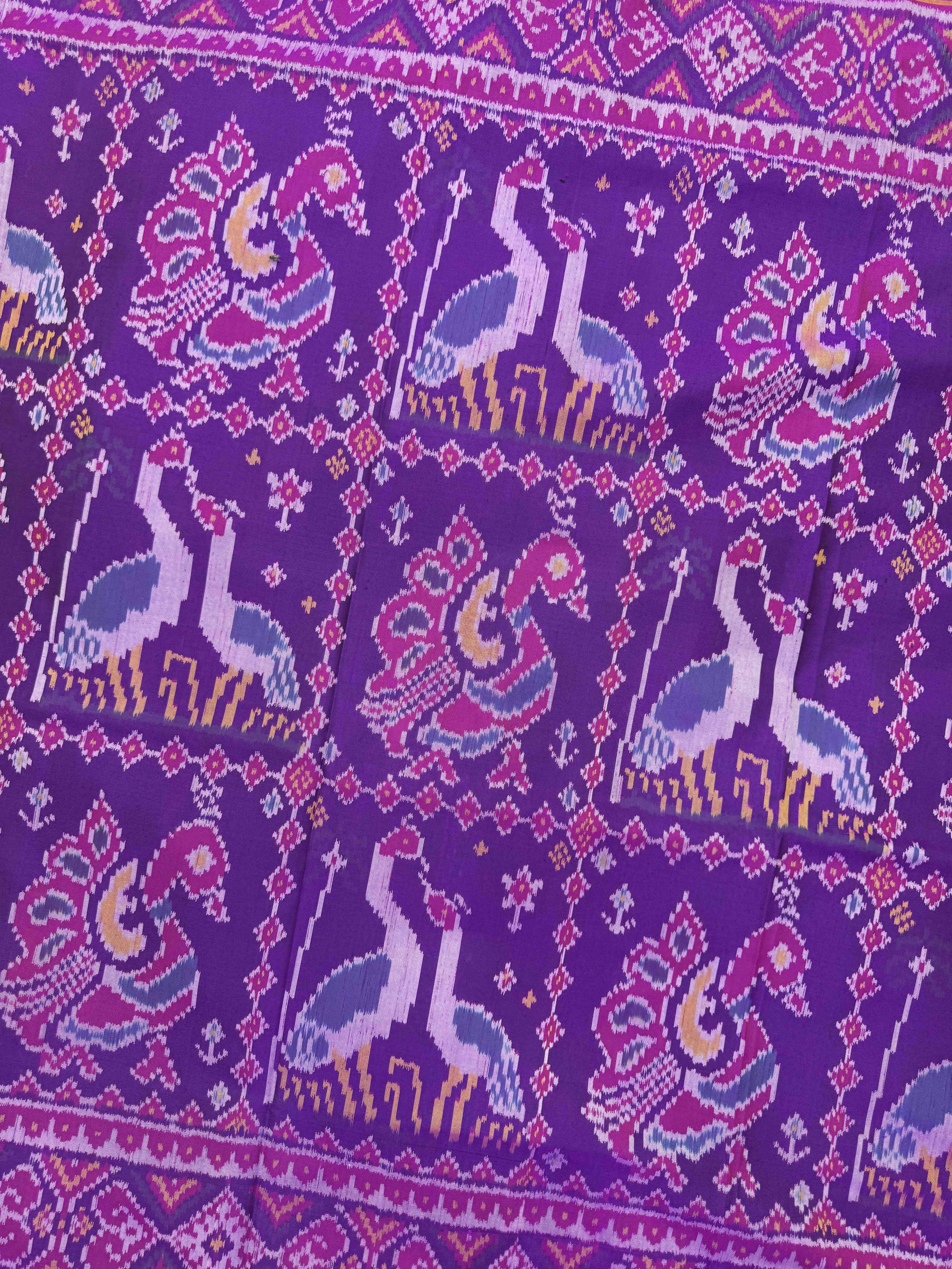 Purple Big Figure Peacock Swan Single Ikat Patan Patola Saree