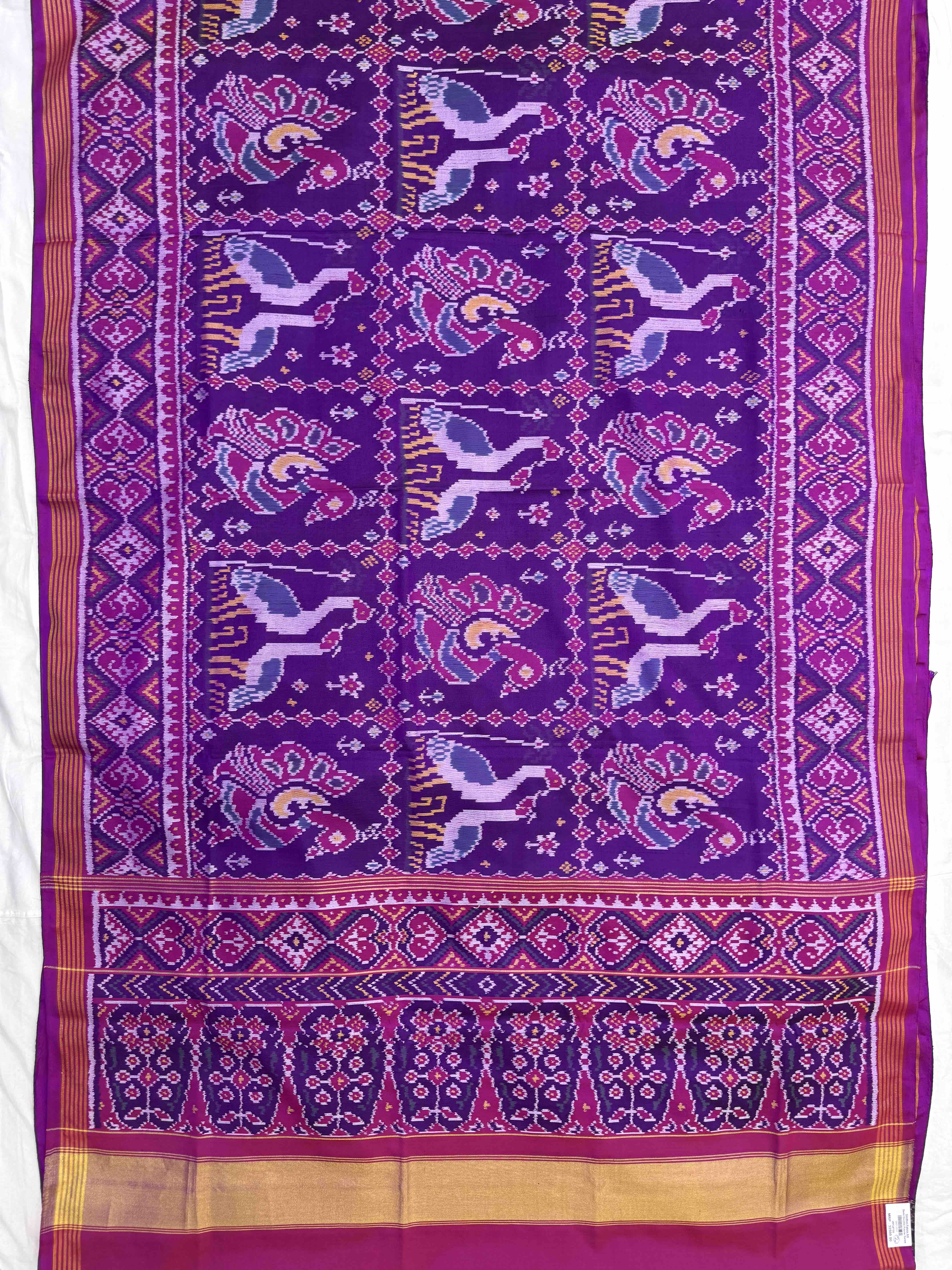 Purple Big Figure Peacock Swan Single Ikat Patan Patola Saree