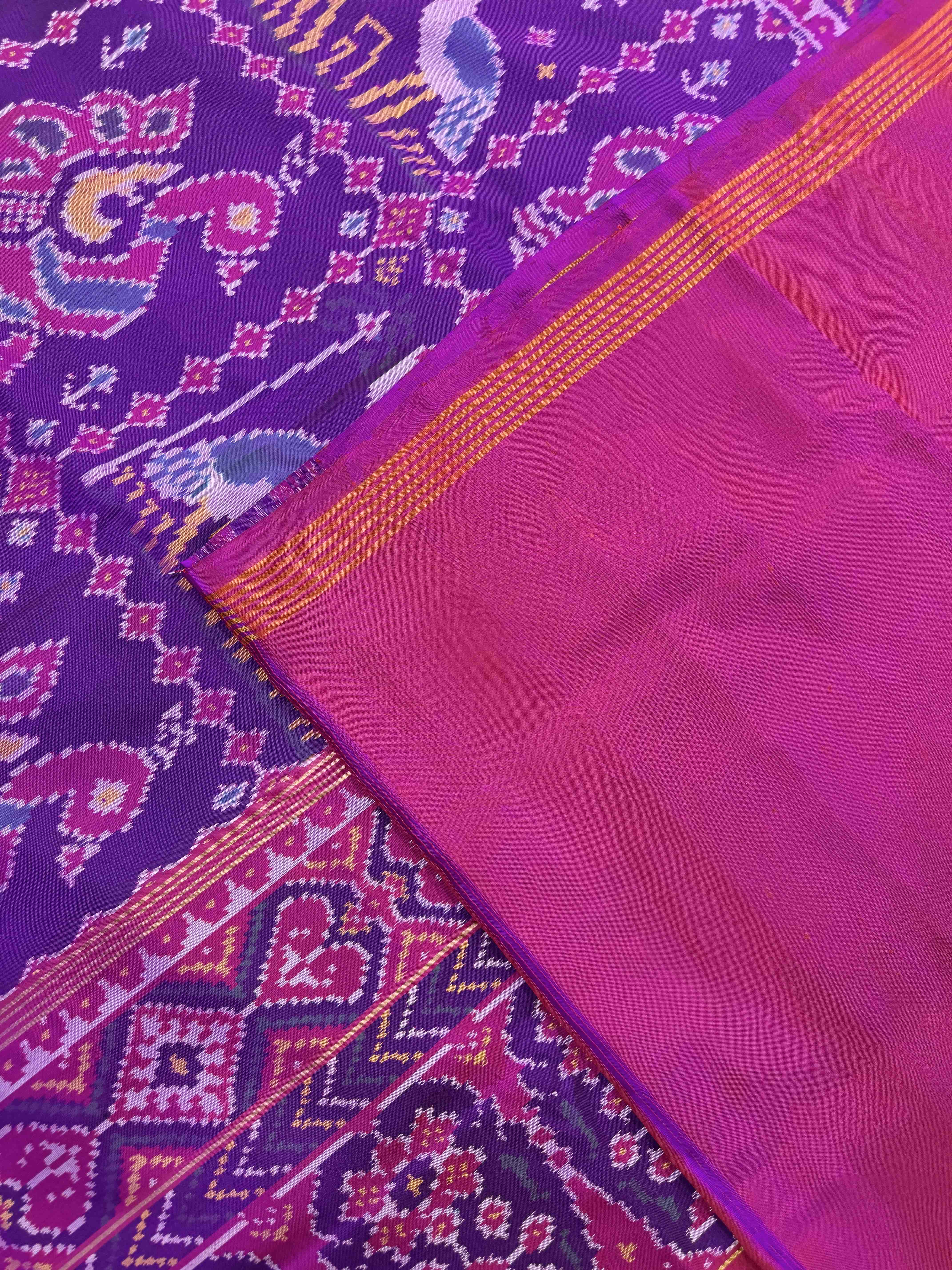 Purple Big Figure Peacock Swan Single Ikat Patan Patola Saree