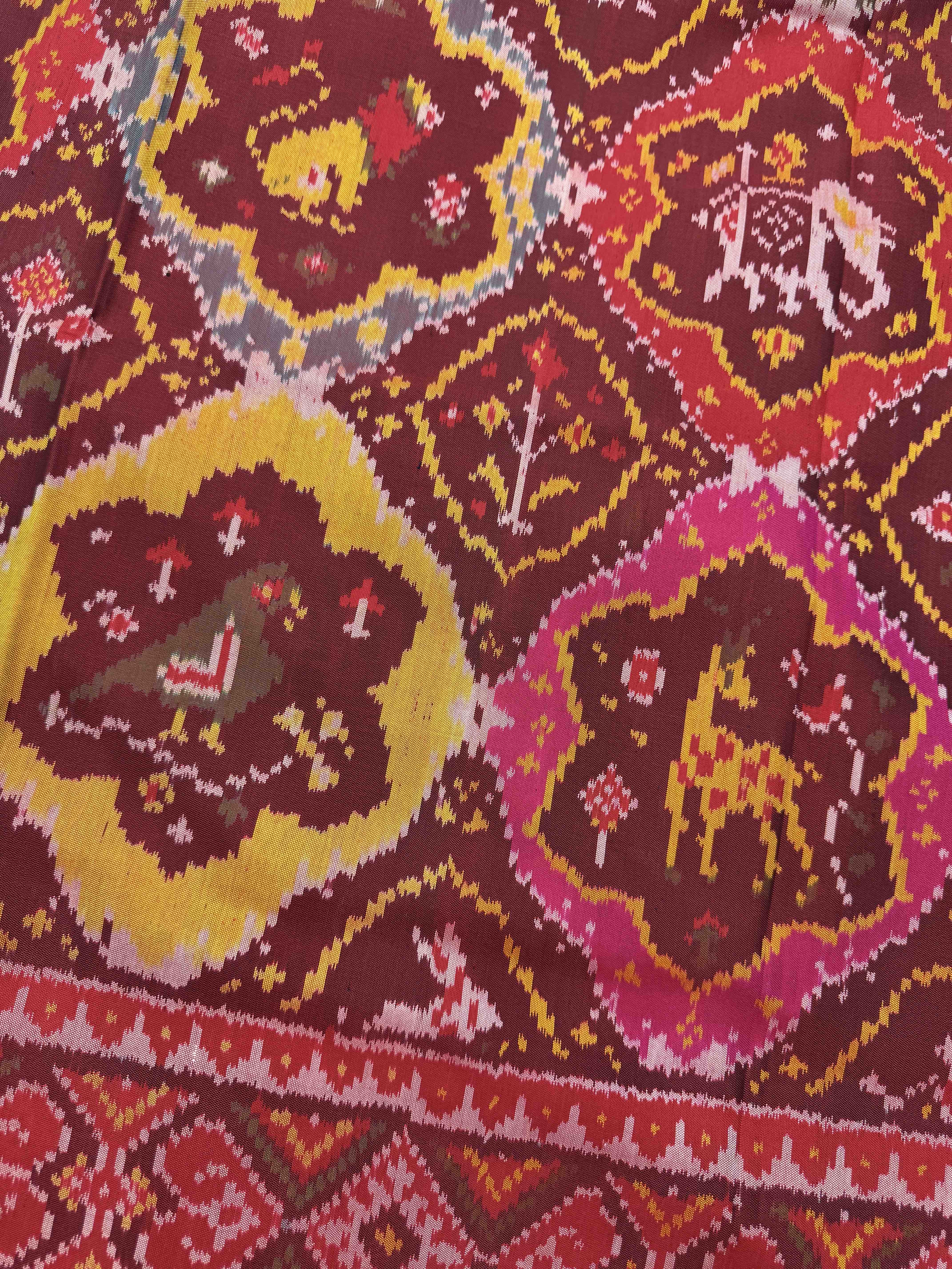 Red & Maroon with Multicolor Fancy Narikunj Single Ikat Patan Patola Saree
