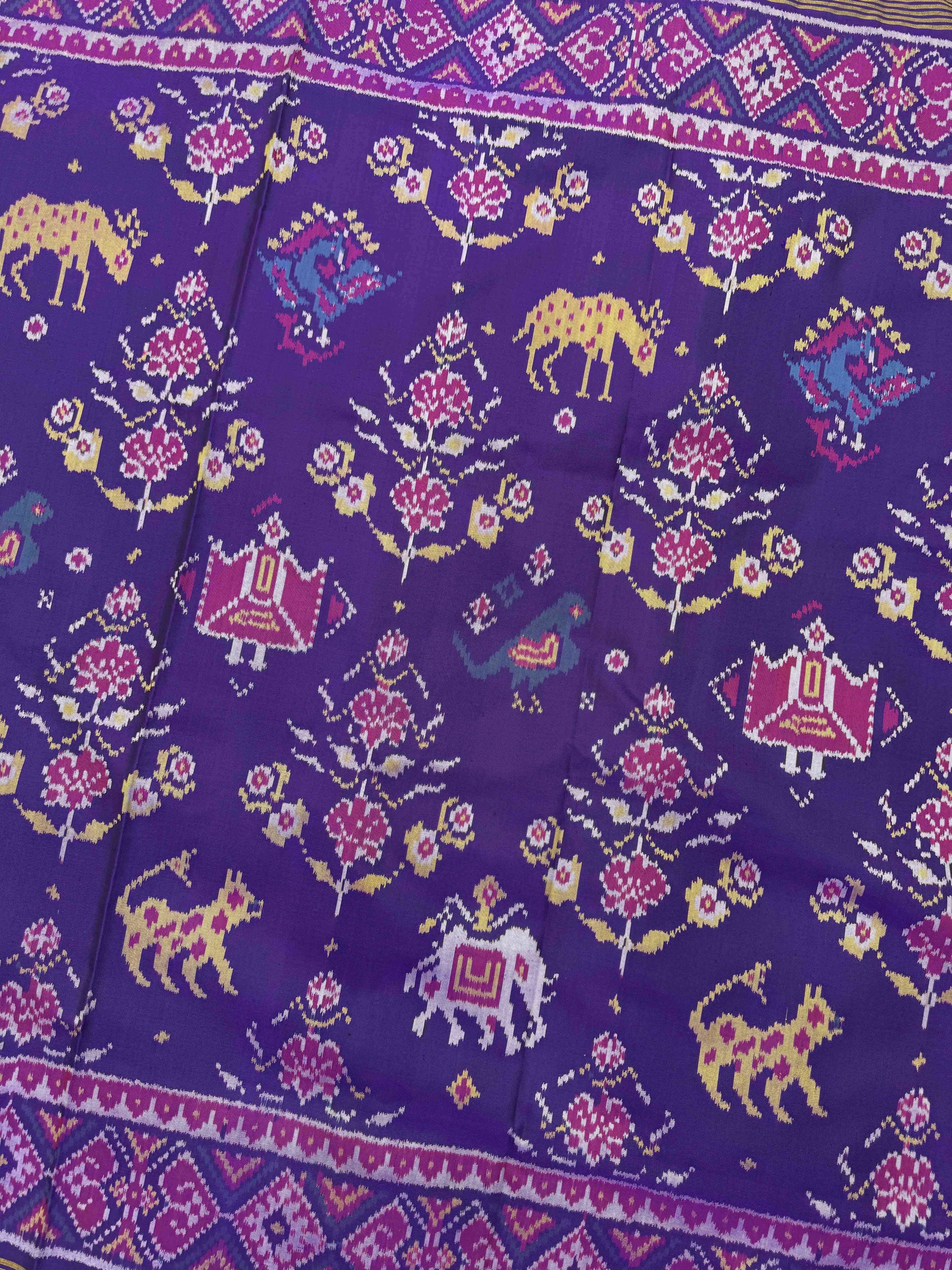 Purple Figure Motives with Flower Single Ikat Patan Patola Saree