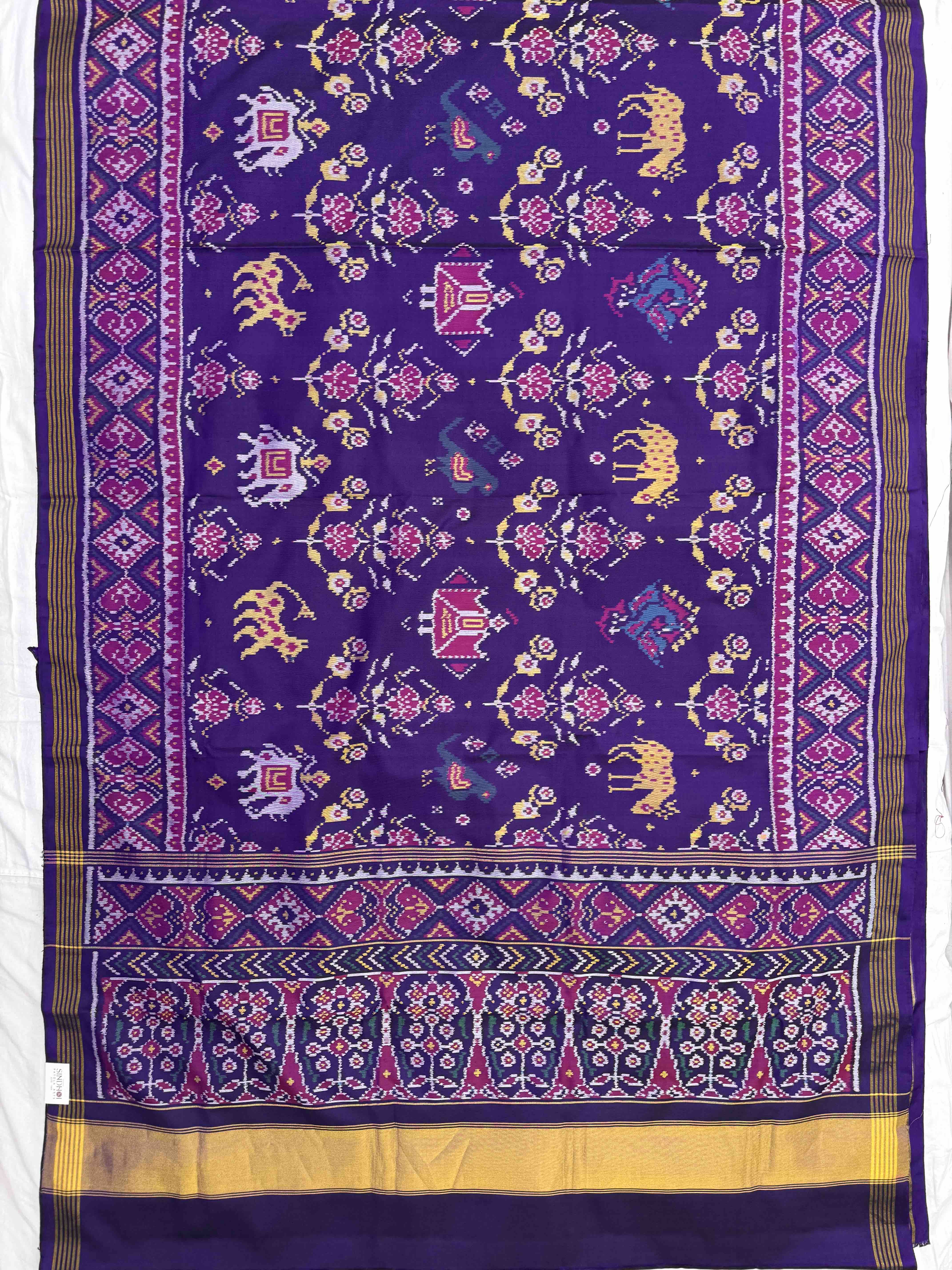 Purple Figure Motives with Flower Single Ikat Patan Patola Saree