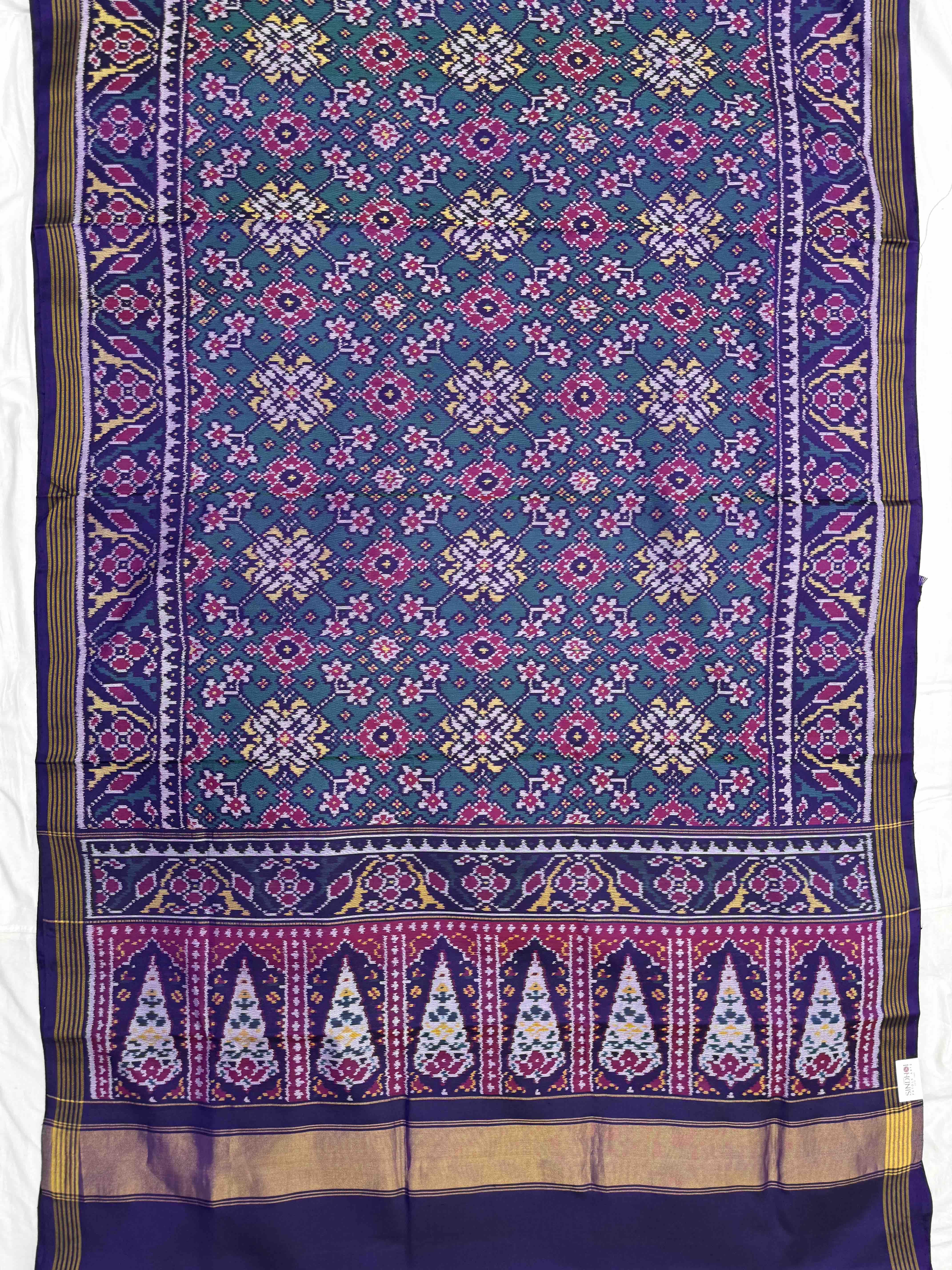 Blue & Turquoise Navratan Single Ikat Patan Patola Saree