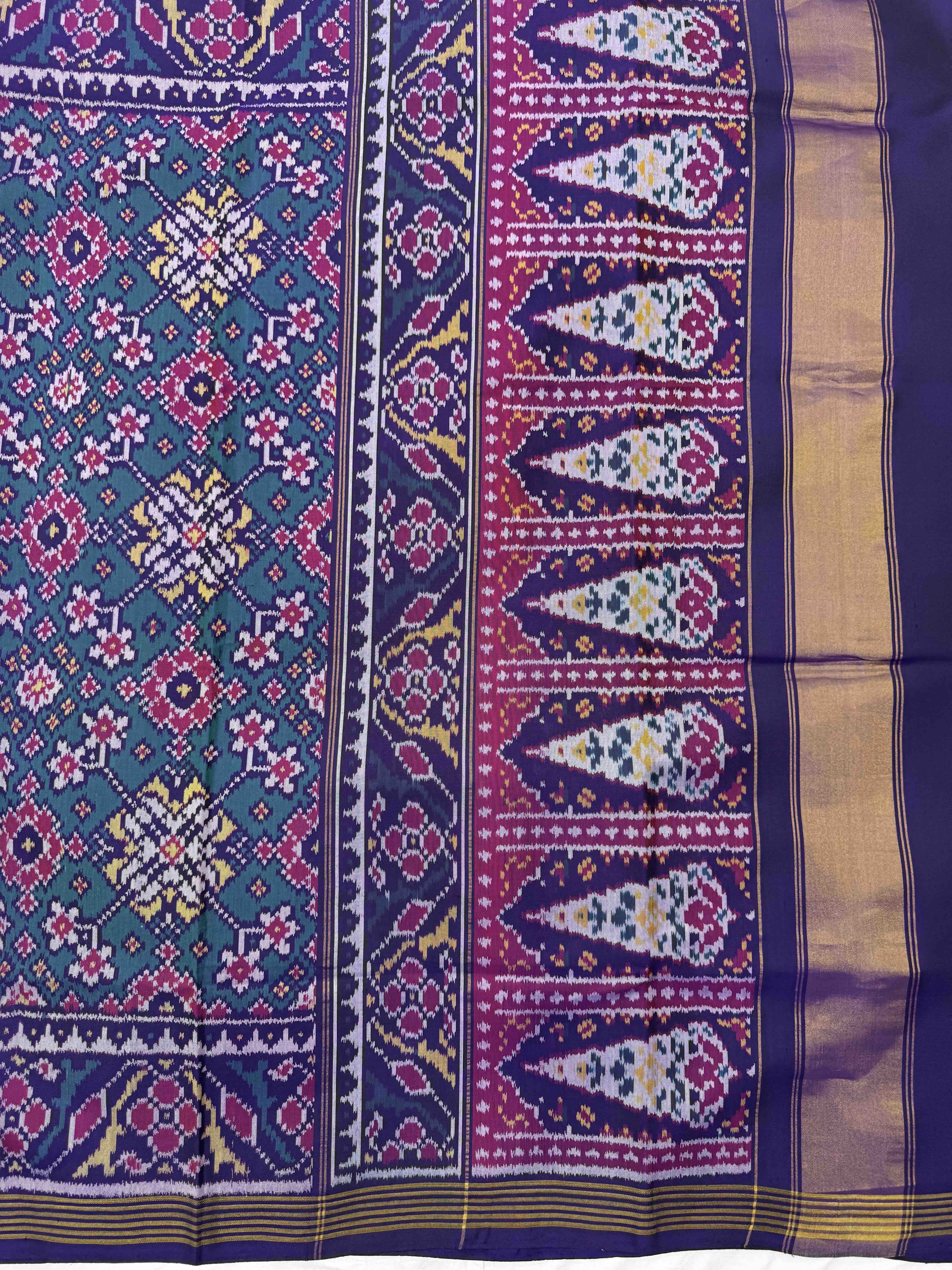 Blue & Turquoise Navratan Single Ikat Patan Patola Saree