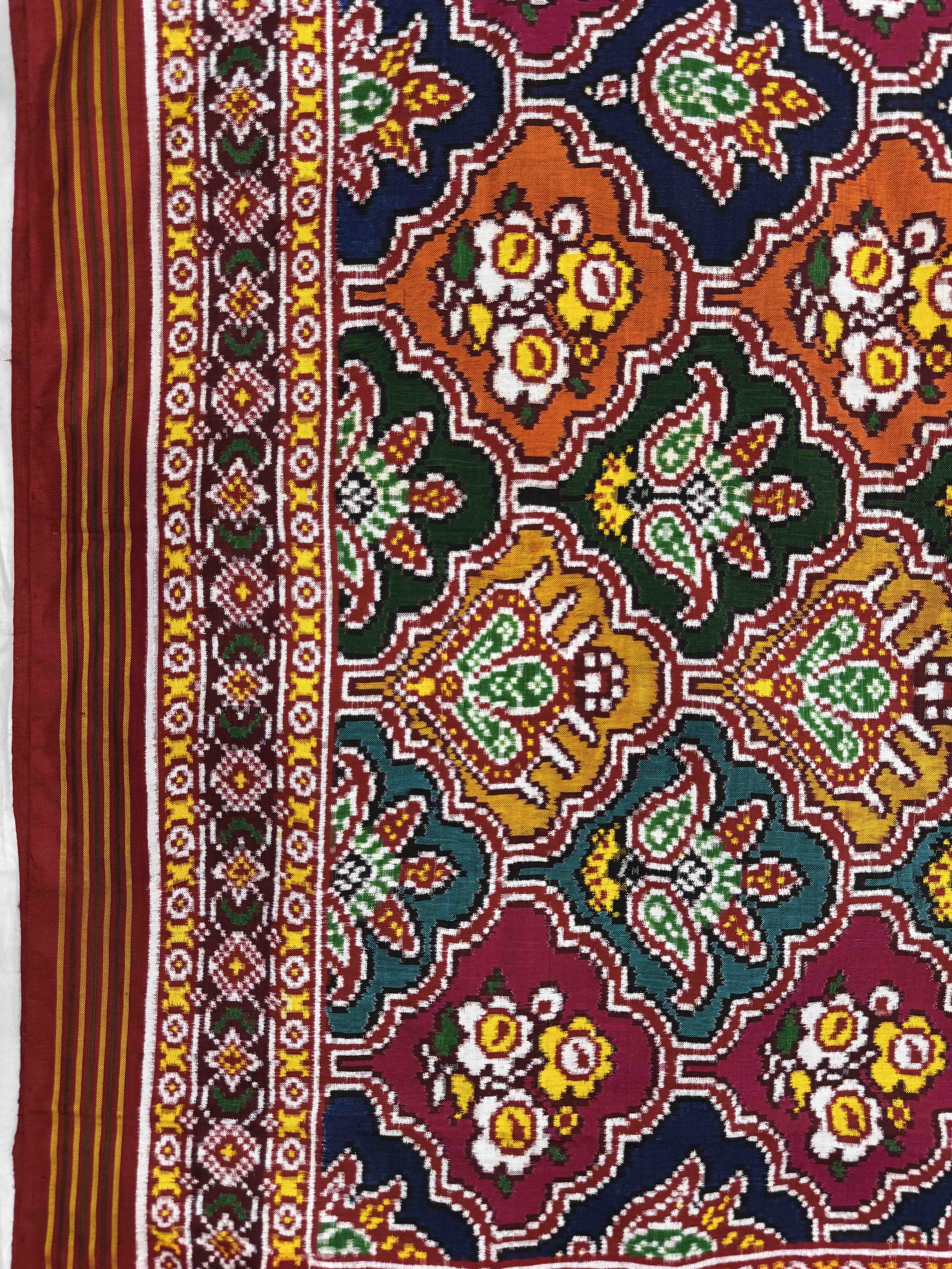 Red & Multicolor Fancy Flower Double Ikat Patan Patola Saree