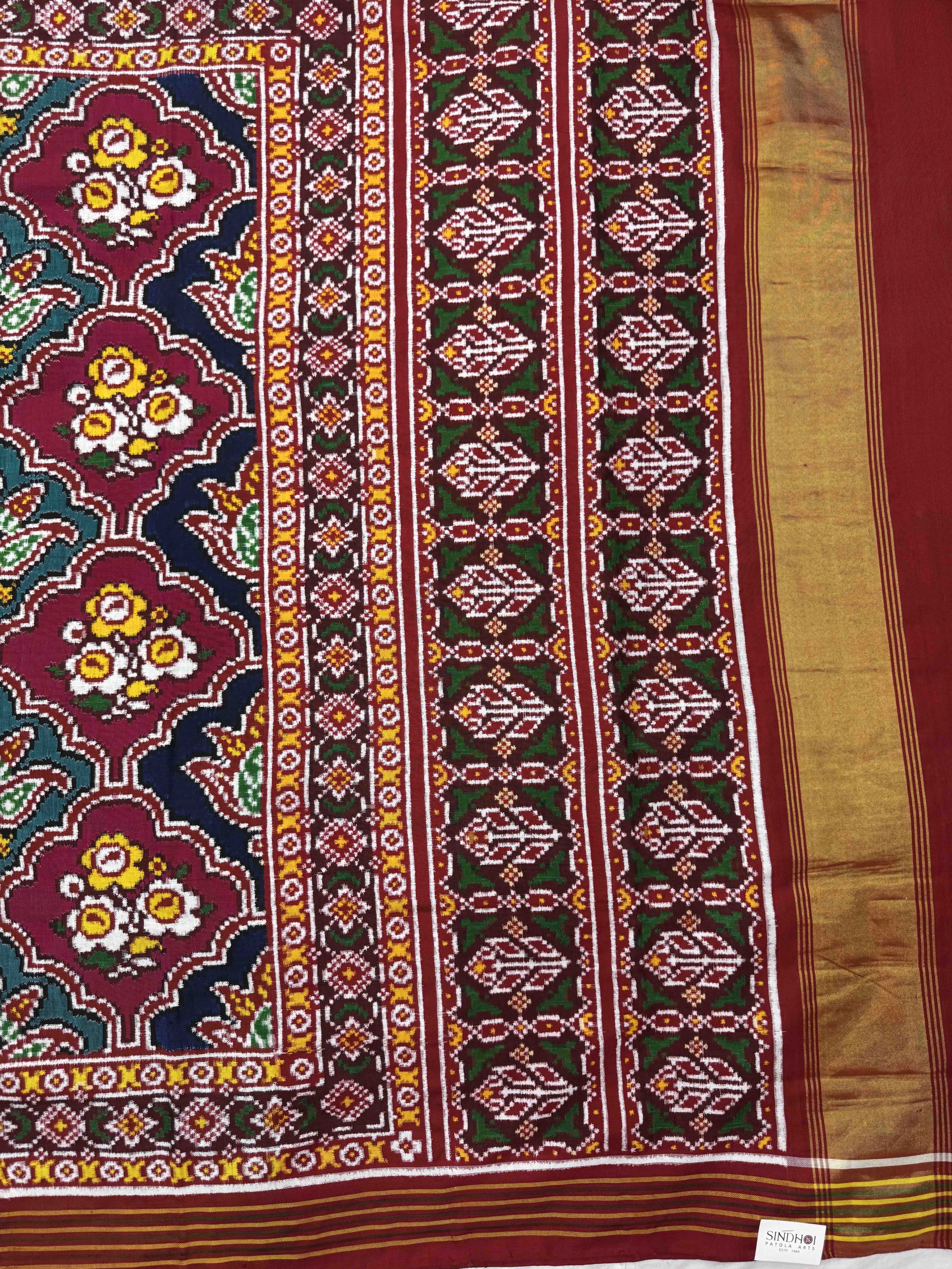 Red & Multicolor Fancy Flower Double Ikat Patan Patola Saree