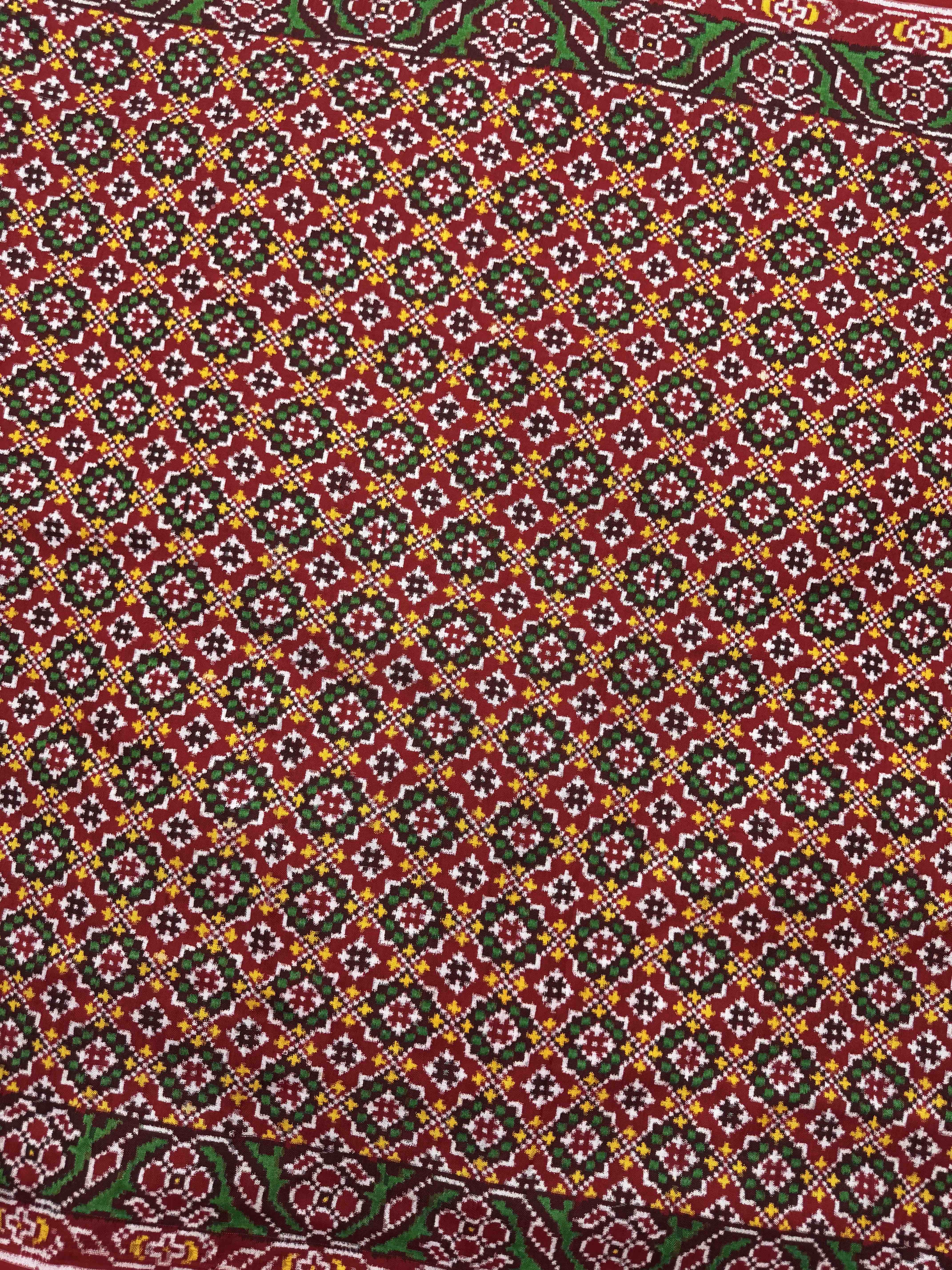 Red Buttonful Double Ikat Patan Patola Saree