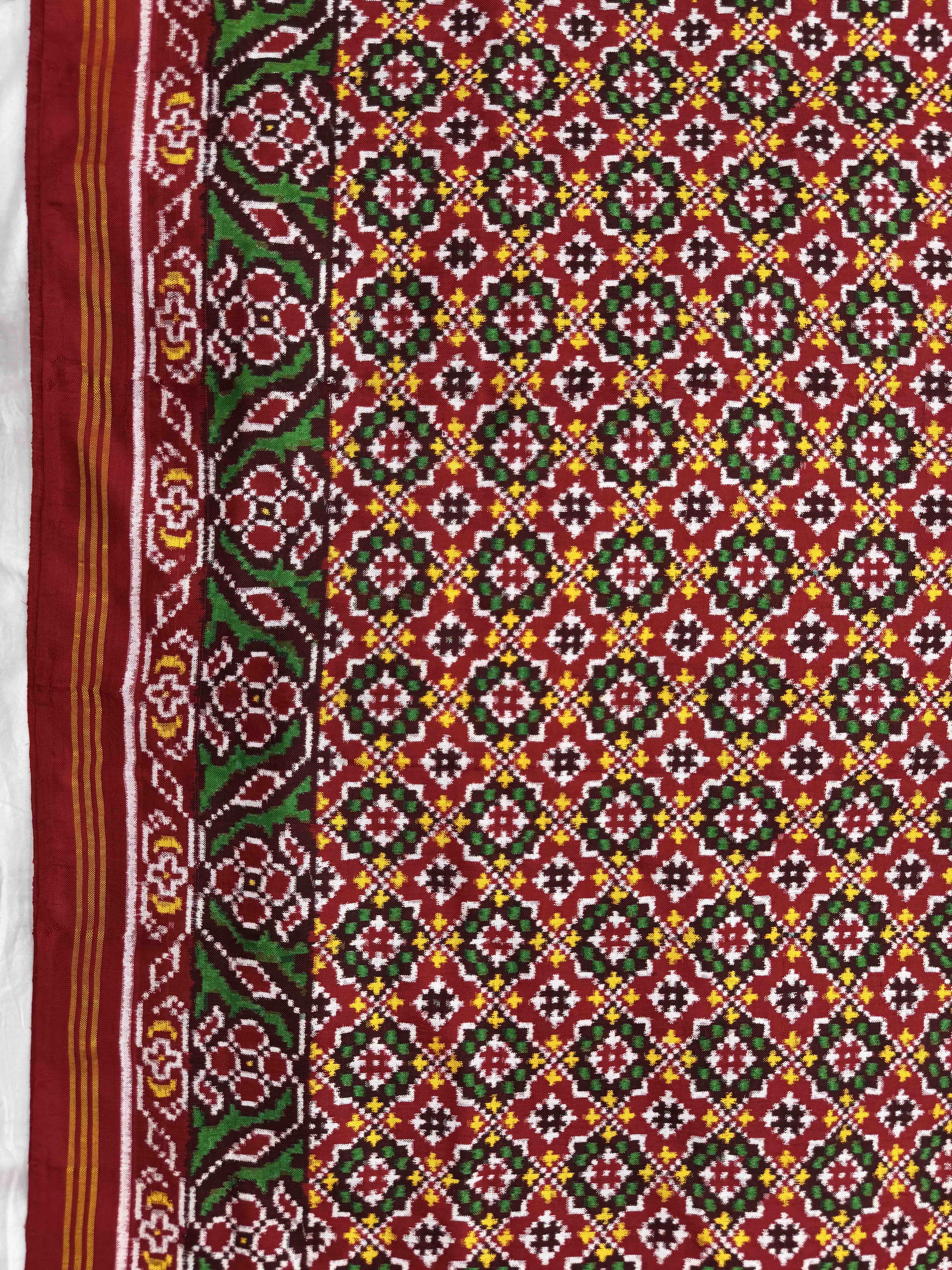 Red Buttonful Double Ikat Patan Patola Saree