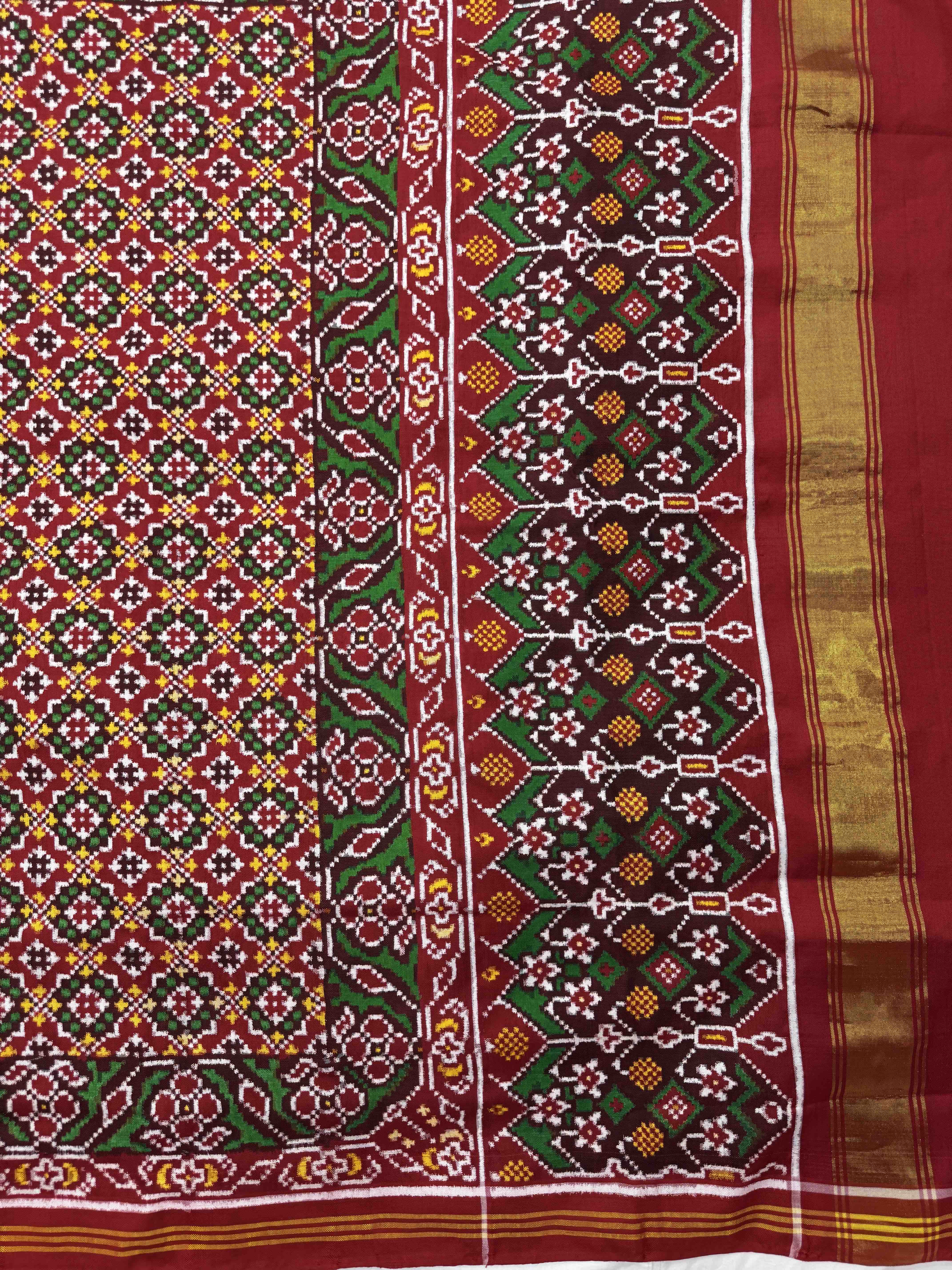 Red Buttonful Double Ikat Patan Patola Saree