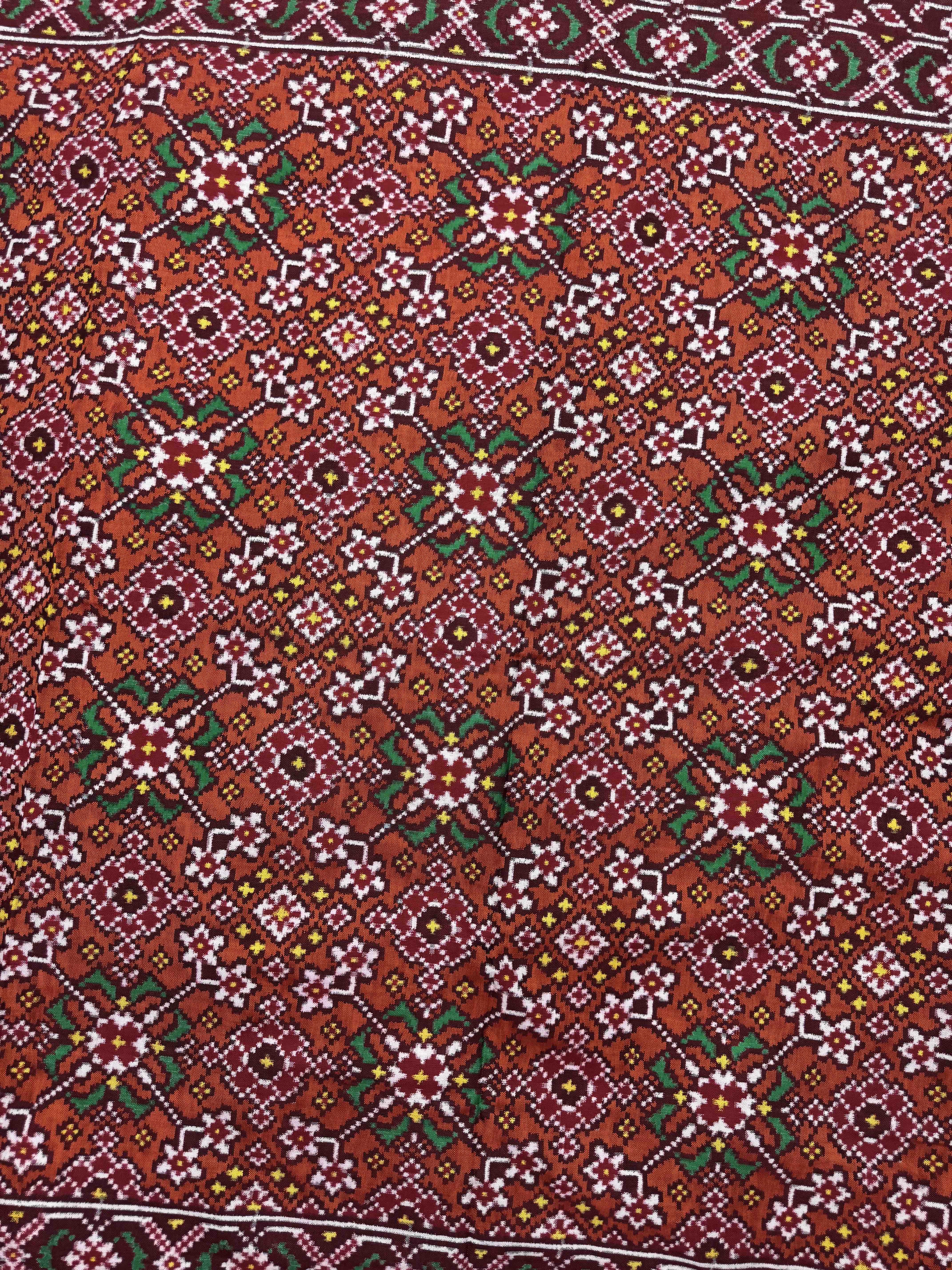 Red & Orange Navratan Double Ikat Patan Patola Saree