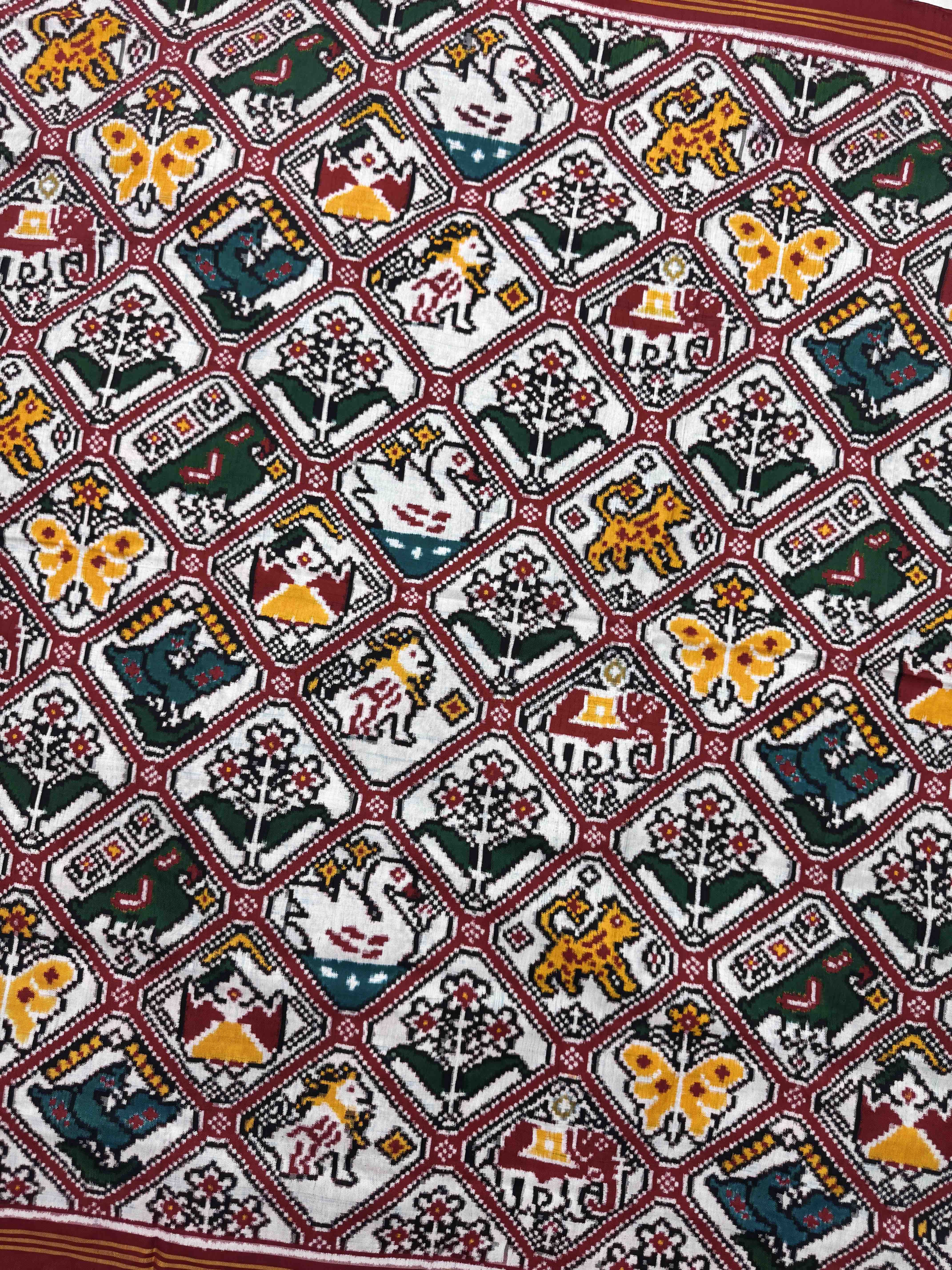 Red & White Narikunj Double Ikat Patan Patola Saree
