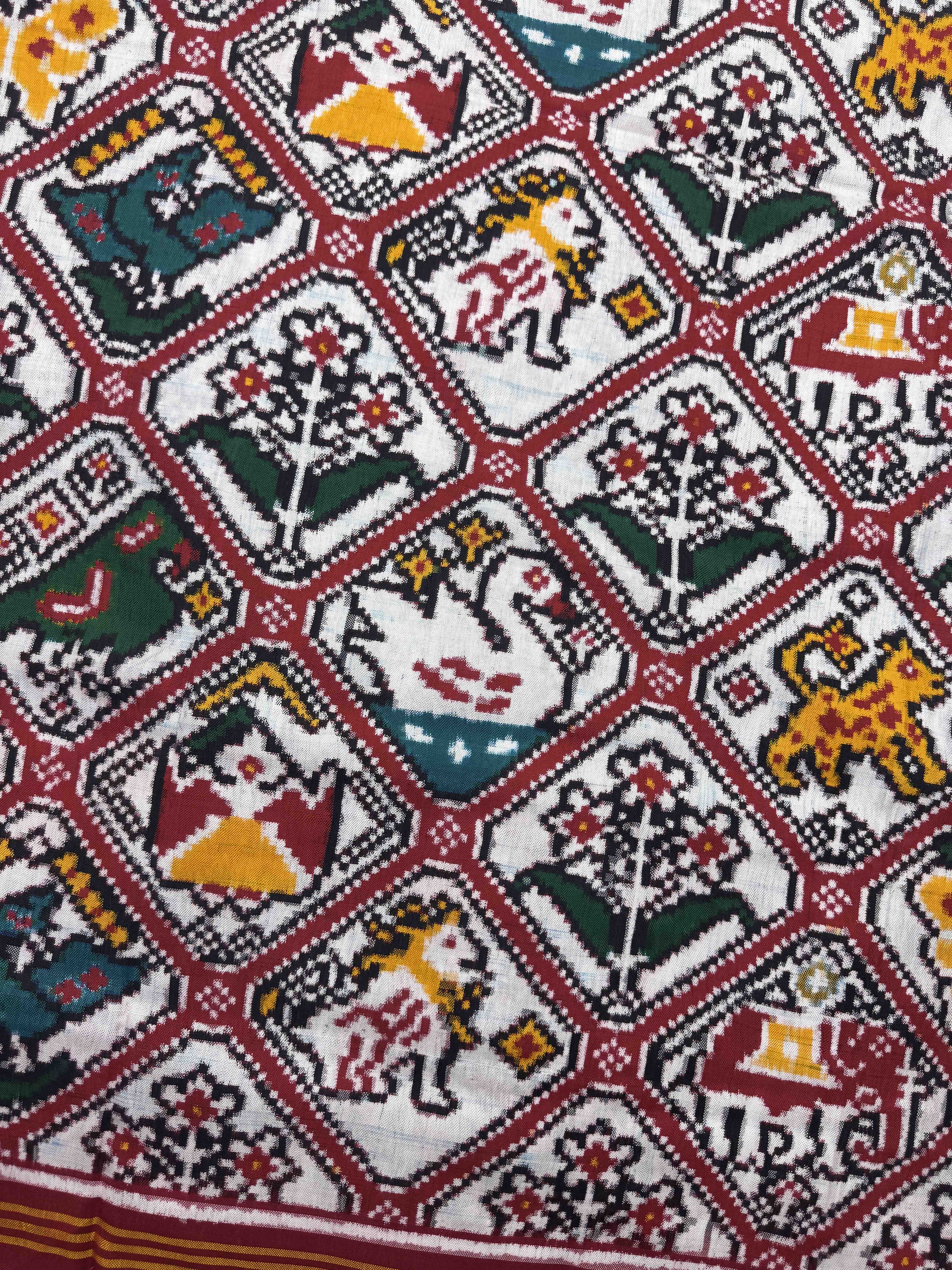 Red & White Narikunj Double Ikat Patan Patola Saree