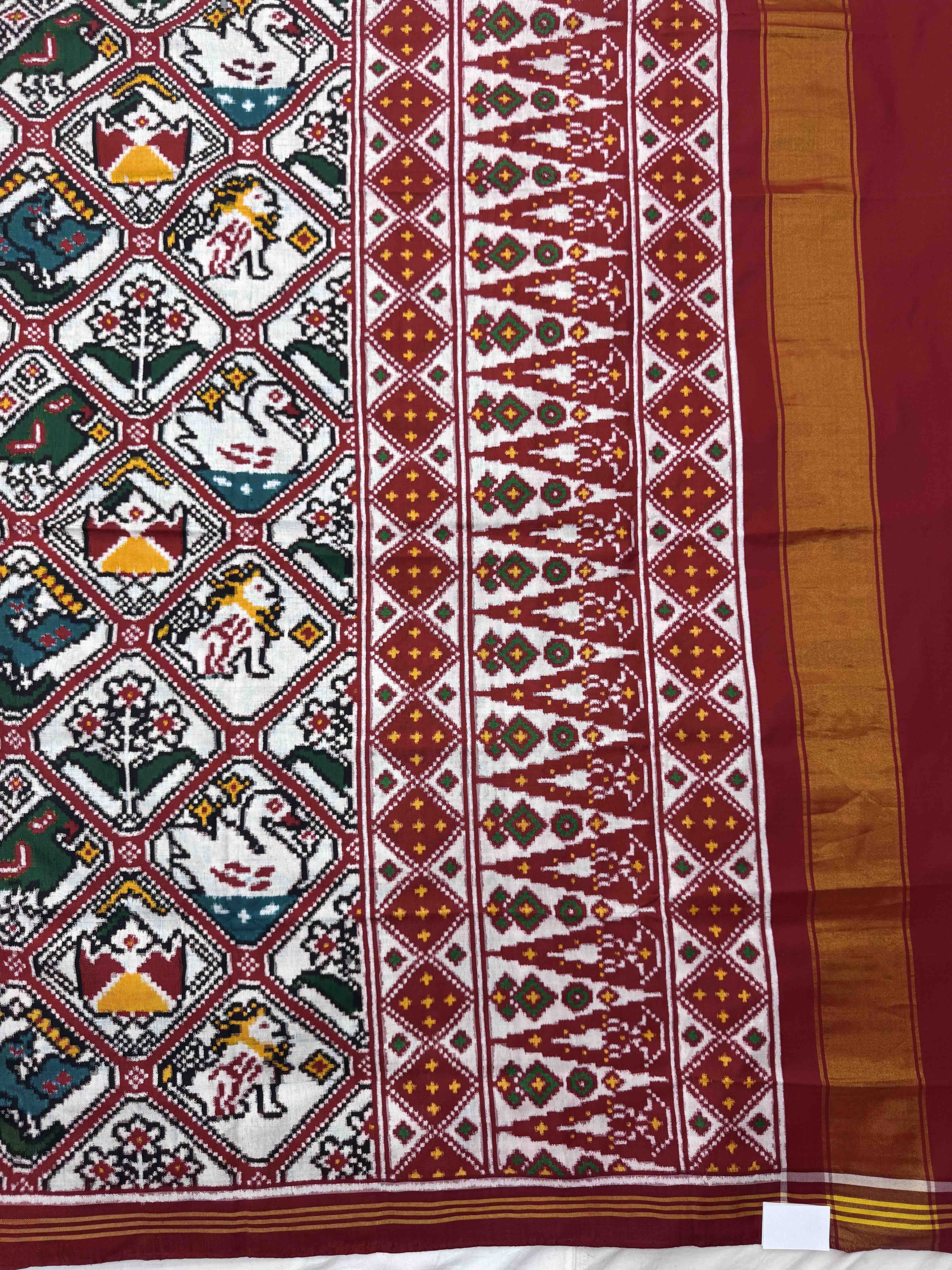Red & White Narikunj Double Ikat Patan Patola Saree