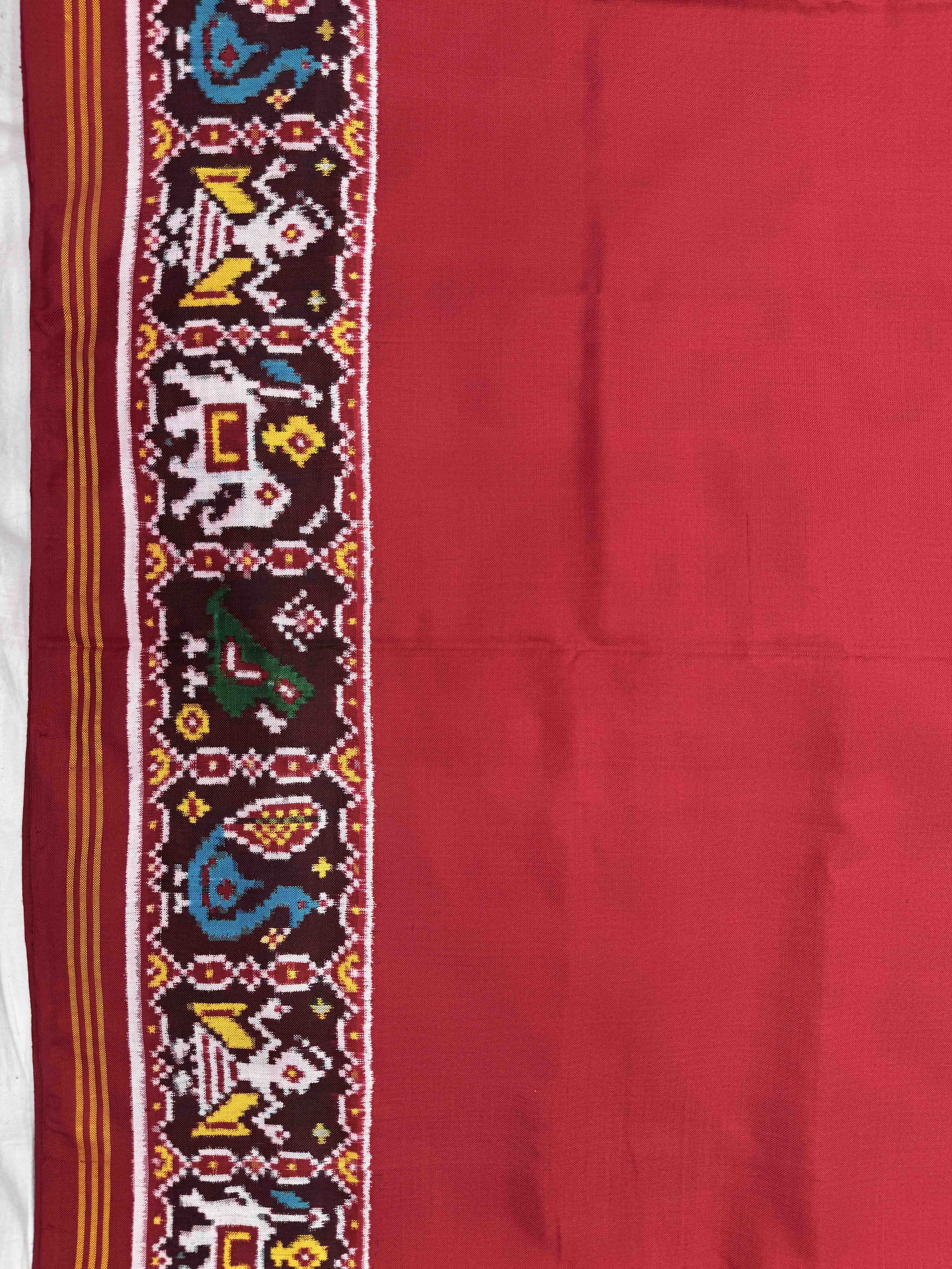 Red Plain with Narikunj Border Pallu Double Ikat Patan Patola Saree