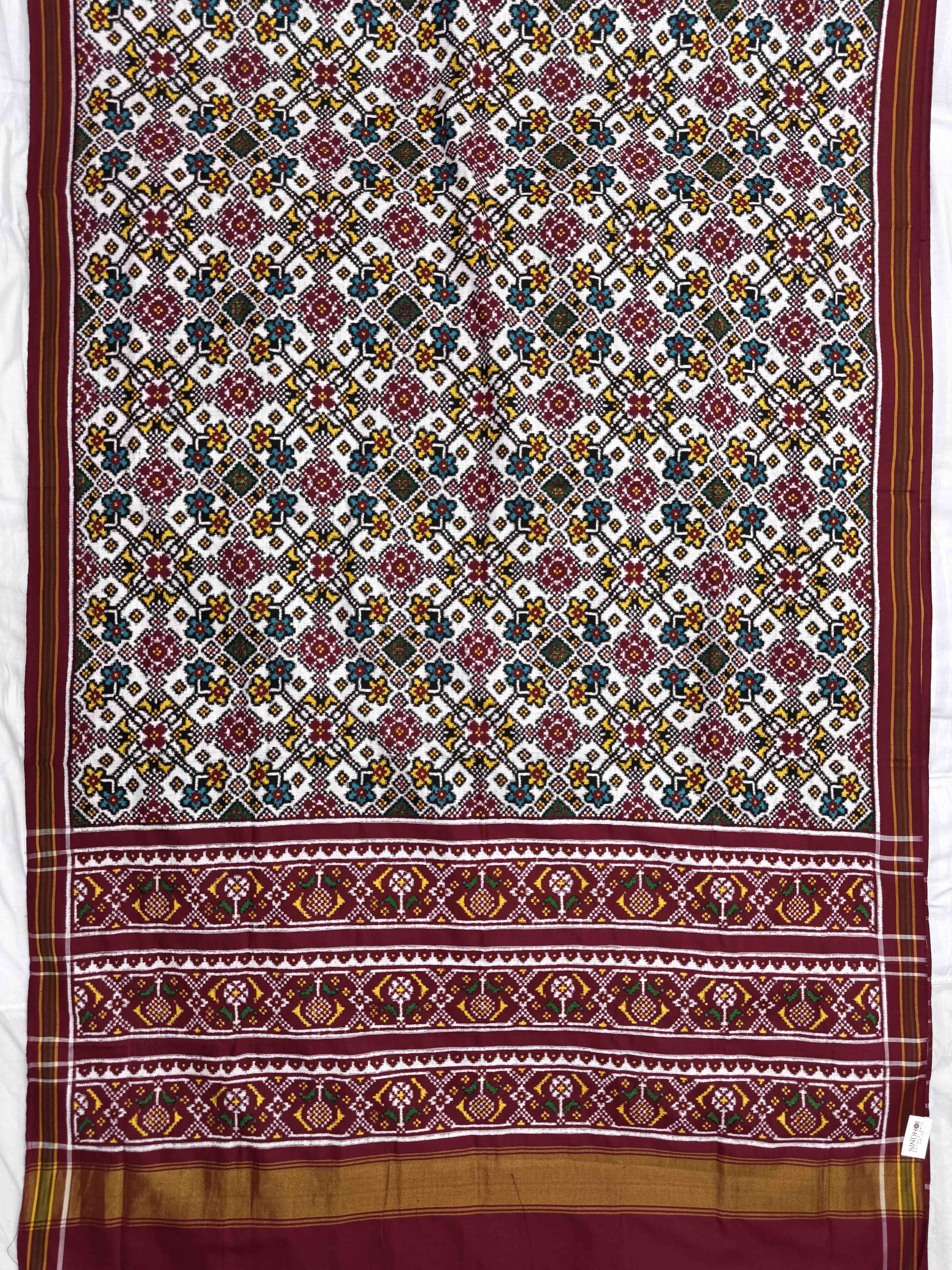 Red & White Navratan Double Ikat Patan Patola Saree