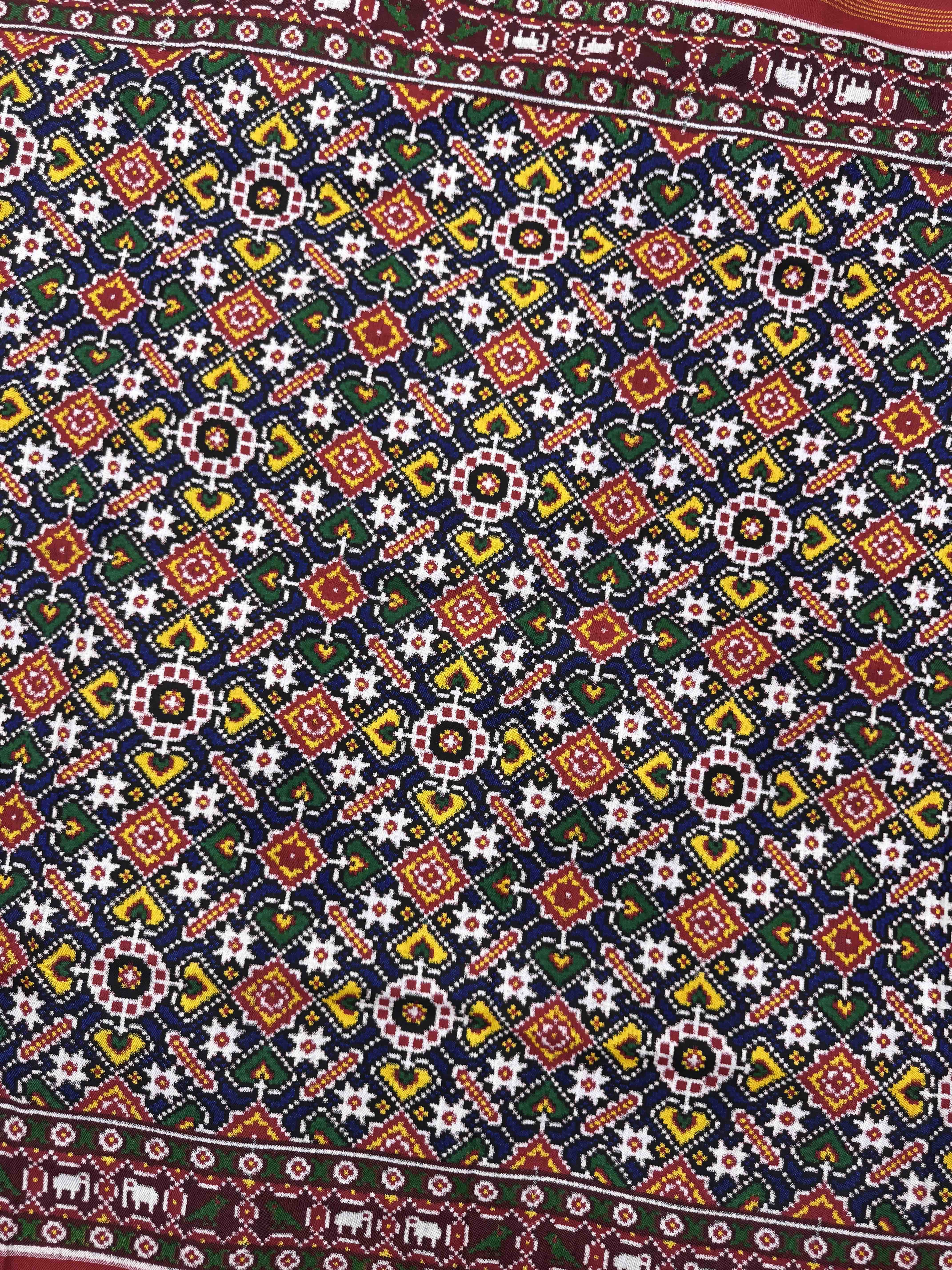 Red & Blue Rajvadi Manekchowk Double Ikat Patan Patola Saree
