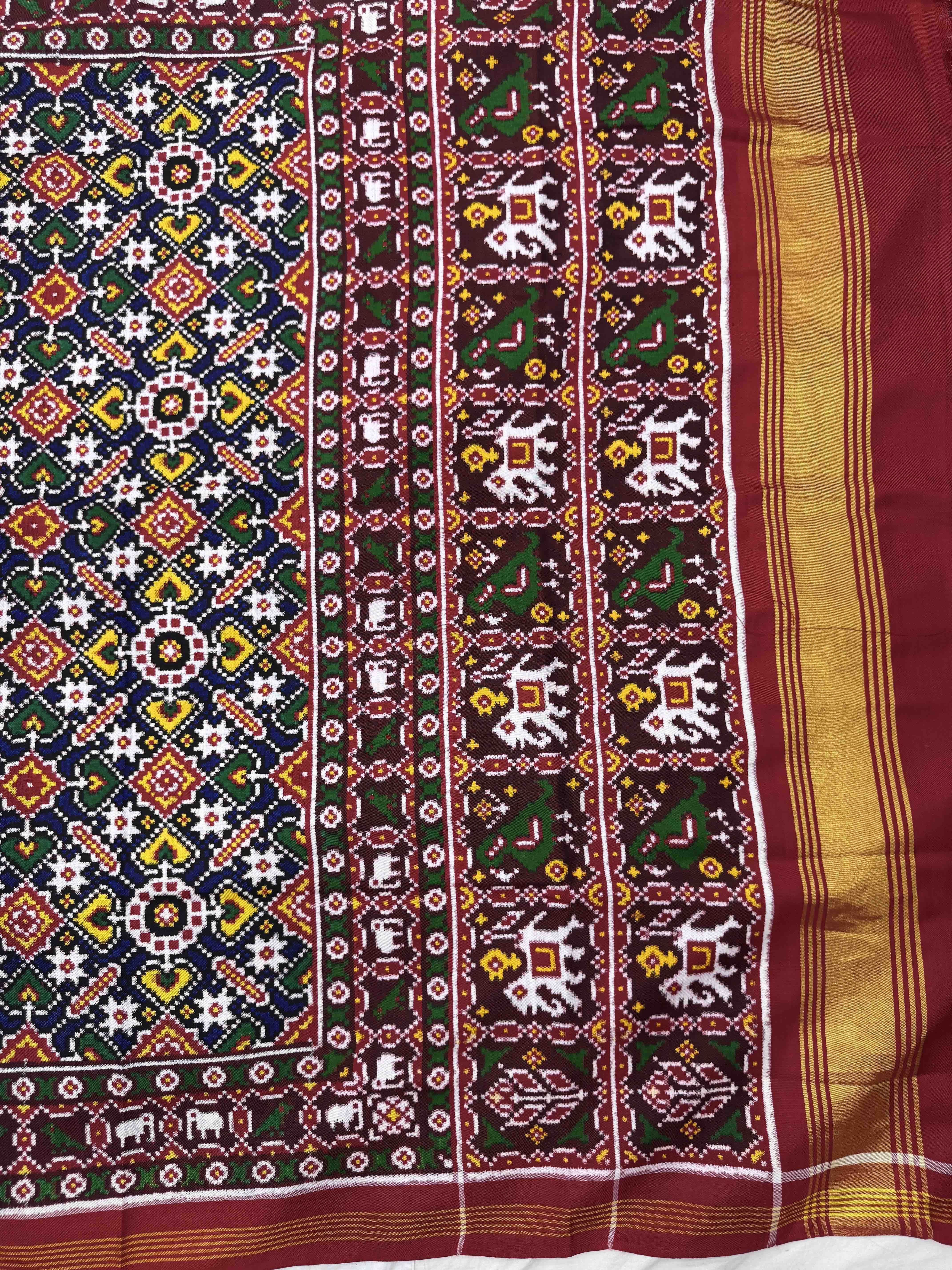 Red & Blue Rajvadi Manekchowk Double Ikat Patan Patola Saree