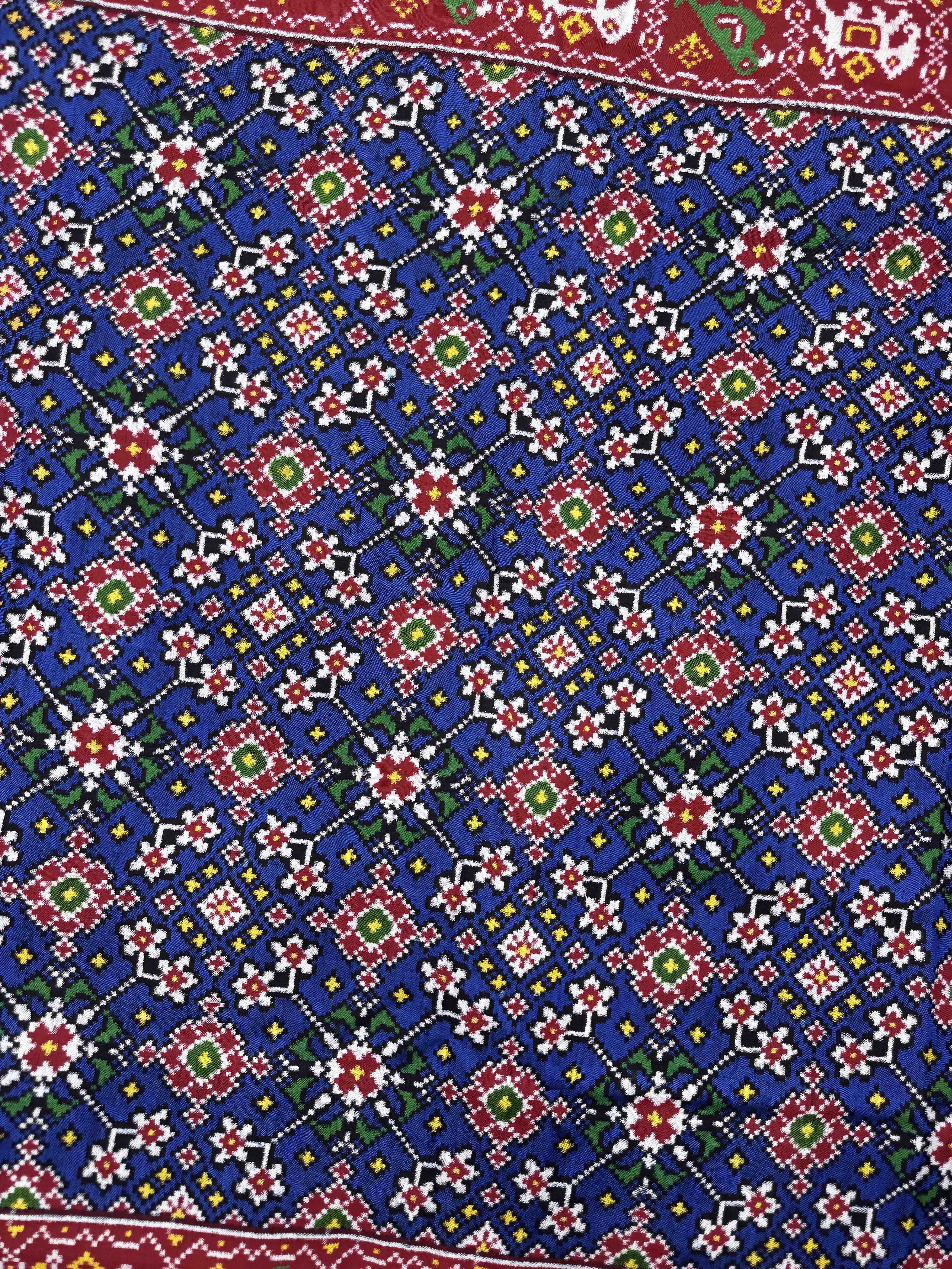 Red & Blue Navratan Double Ikat Patan Patola Saree