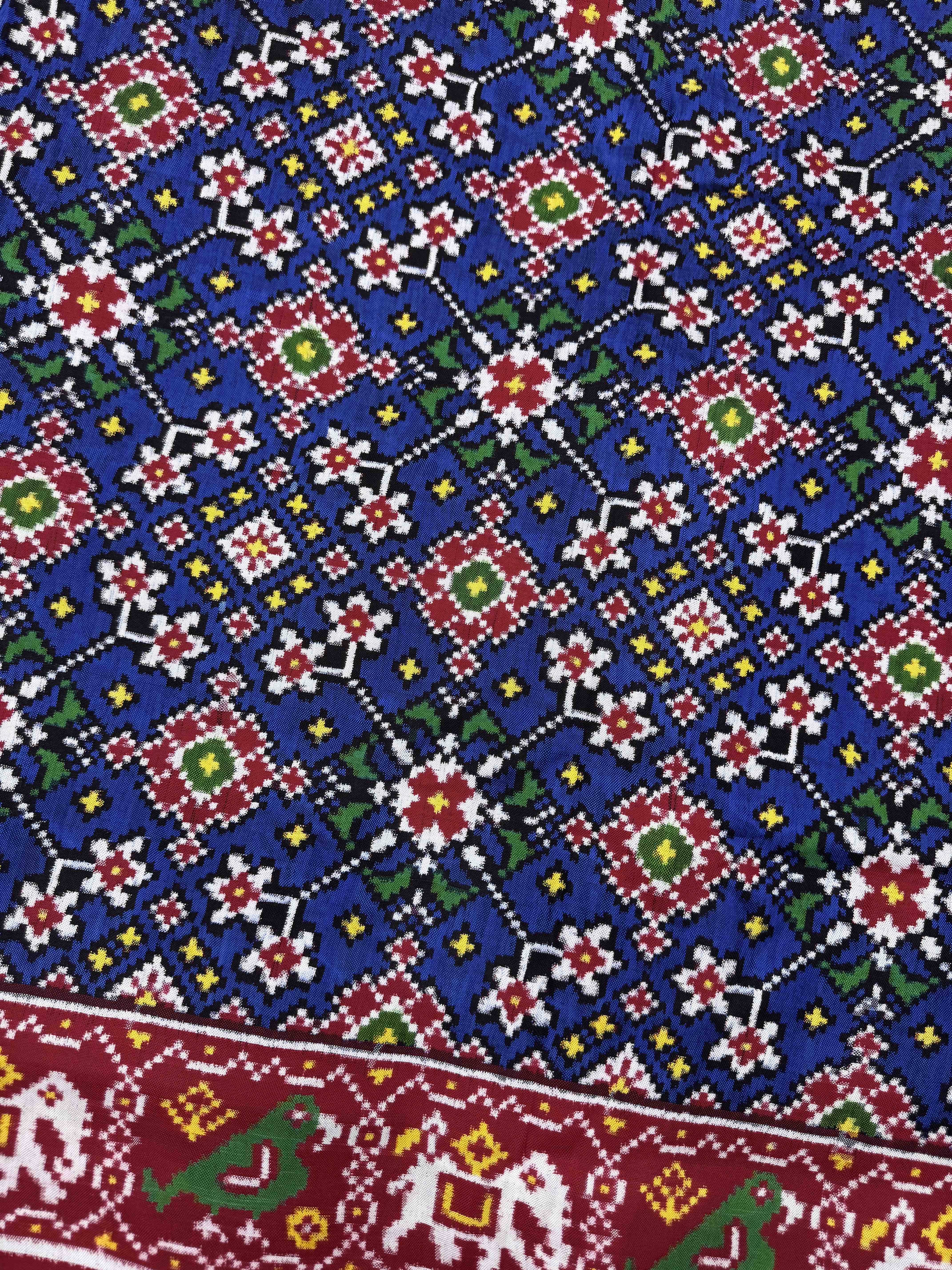 Red & Blue Navratan Double Ikat Patan Patola Saree