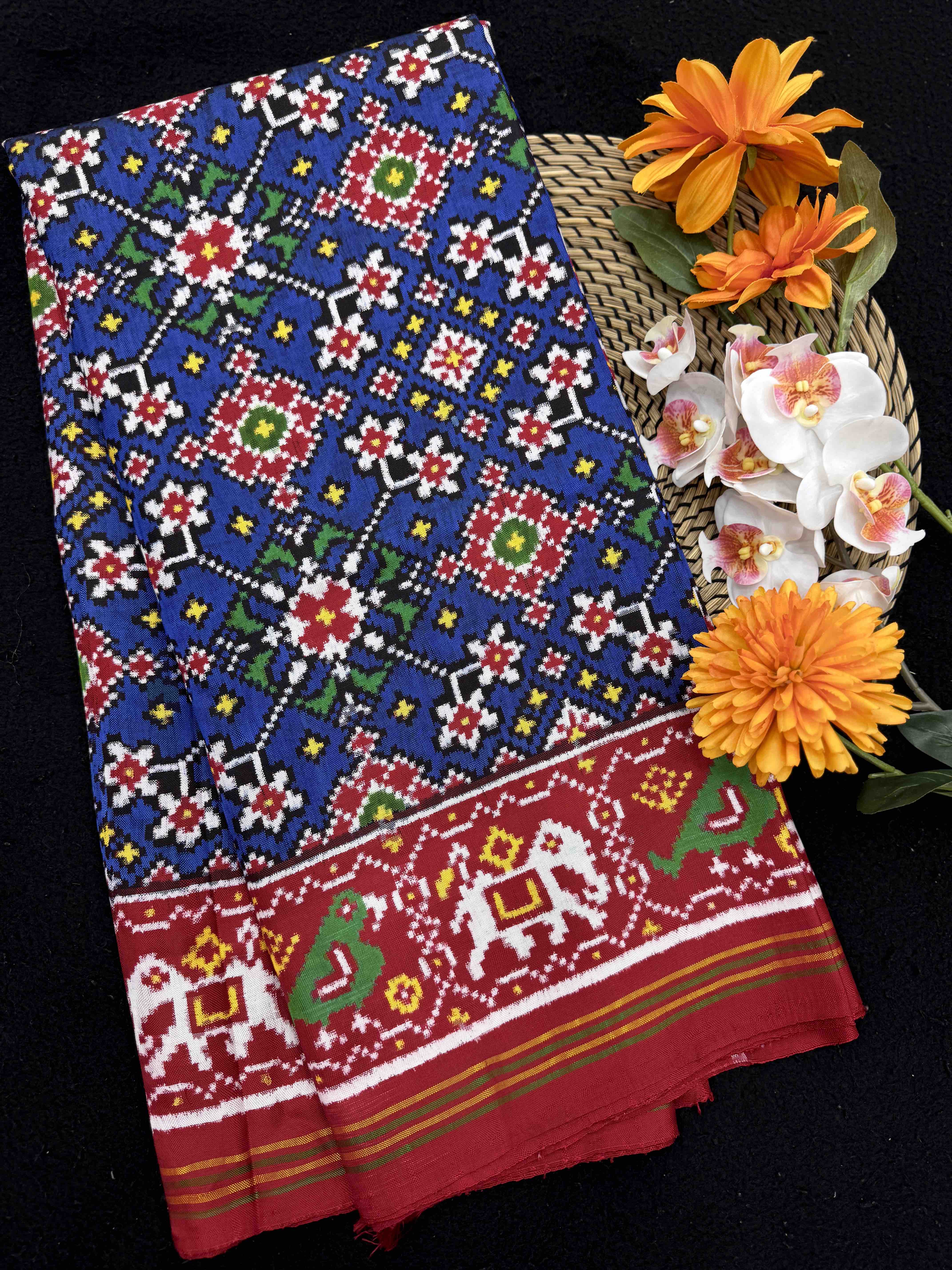 Red & Blue Navratan Double Ikat Patan Patola Saree