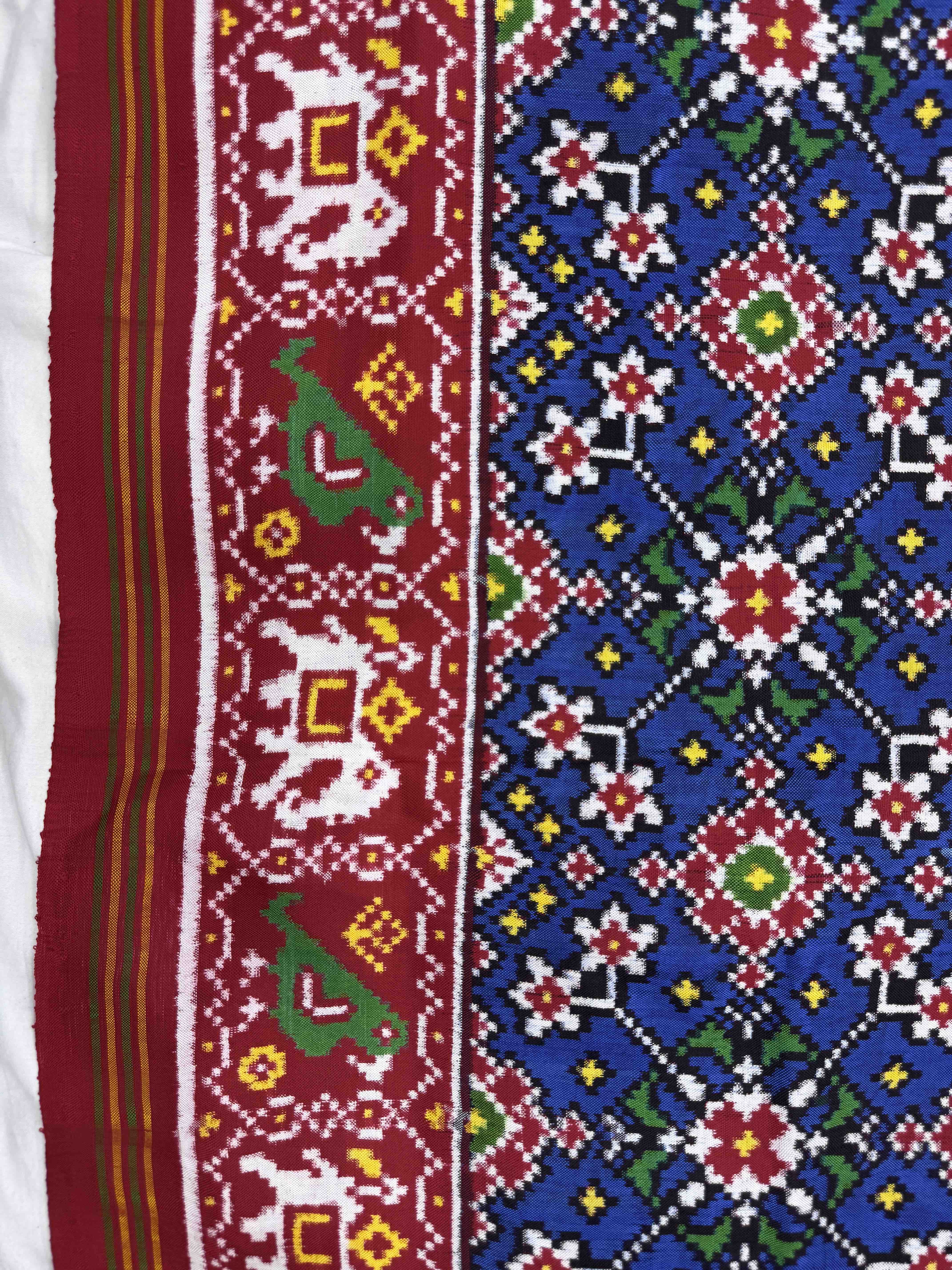 Red & Blue Navratan Double Ikat Patan Patola Saree