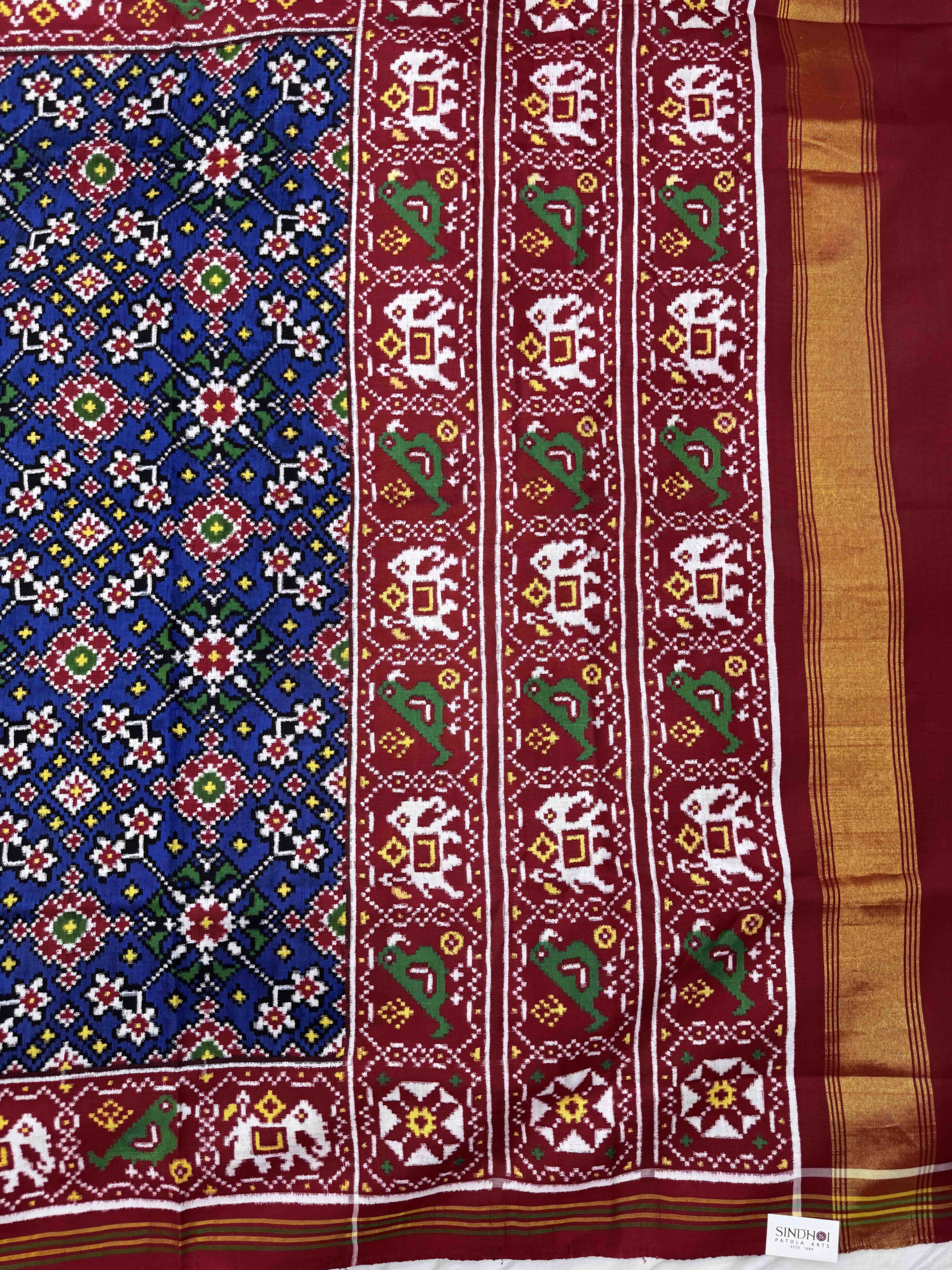 Red & Blue Navratan Double Ikat Patan Patola Saree