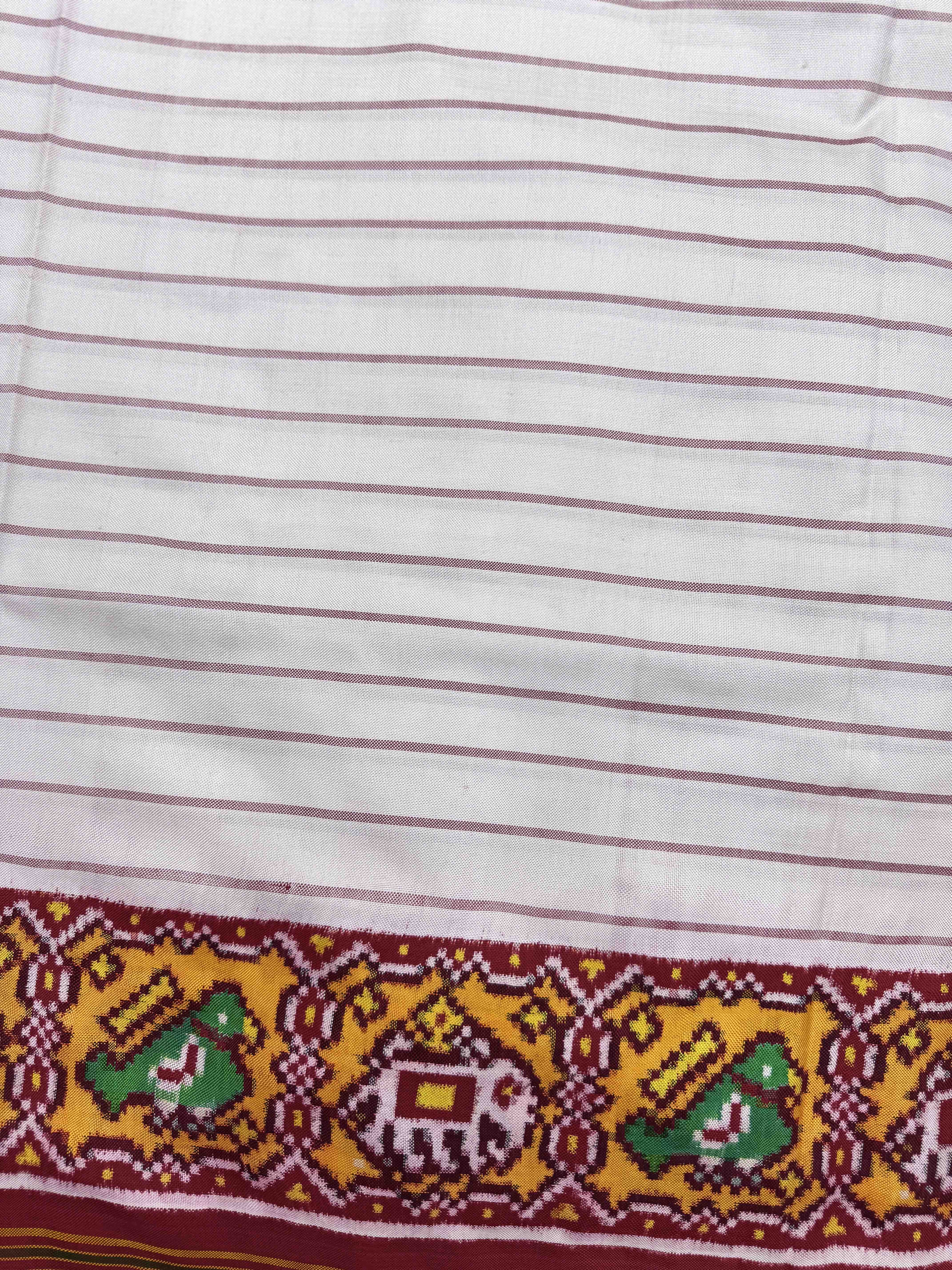 Red & White Lining Double Ikat Patan Patola Saree